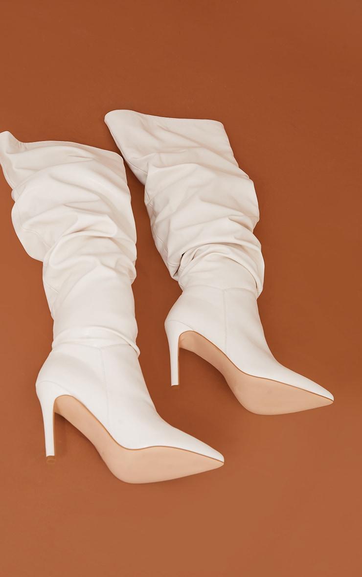 Cream Faux Leather Slouch Over The Knee Boots Product Image