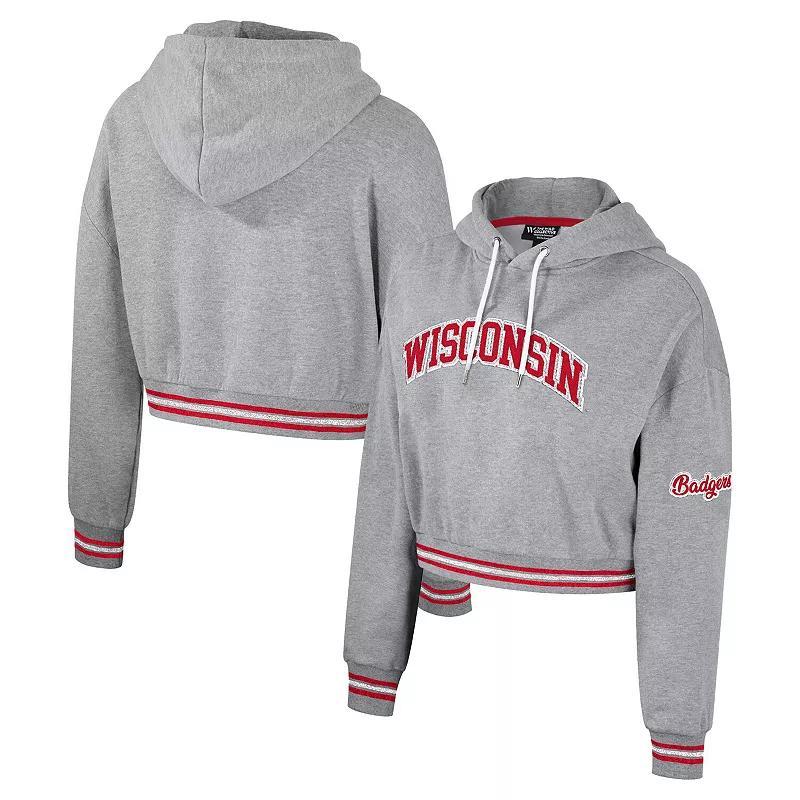 Women's The Wild Collective Heather Gray Wisconsin Badgers Cropped Shimmer Pullover Hoodie, Size: 2XL, Grey Product Image