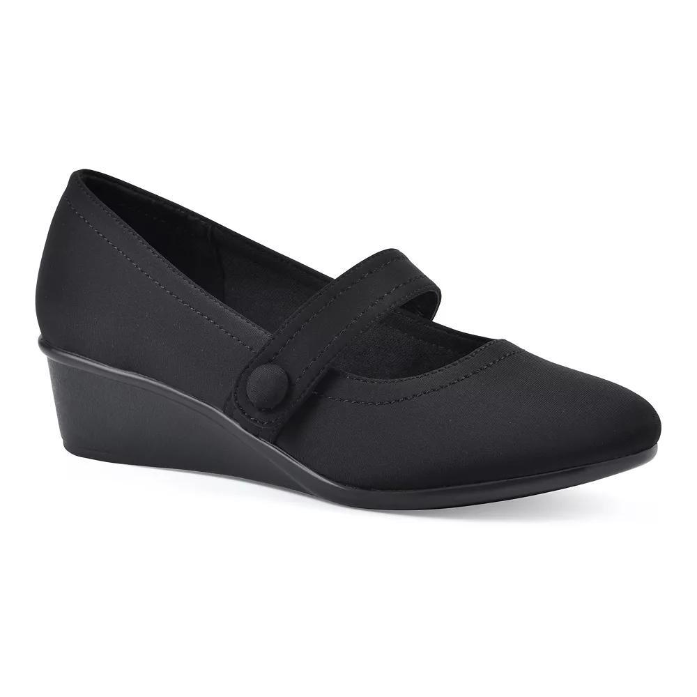 Cliffs by White Mountain Brightly Women's Wedge Mary Jane Shoes, Size: 7.5 Wide, Black Nylon Product Image