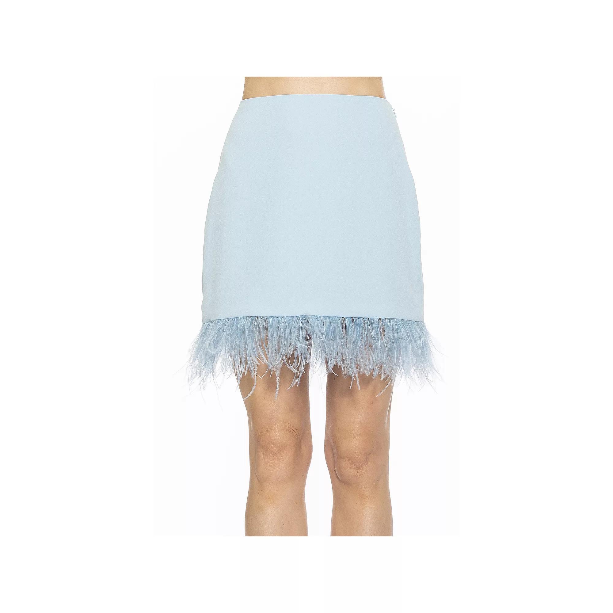 Women's ALEXIA ADMOR Flora Classic Mini Skirt With Feather Trim, Size: 10, Pink Product Image