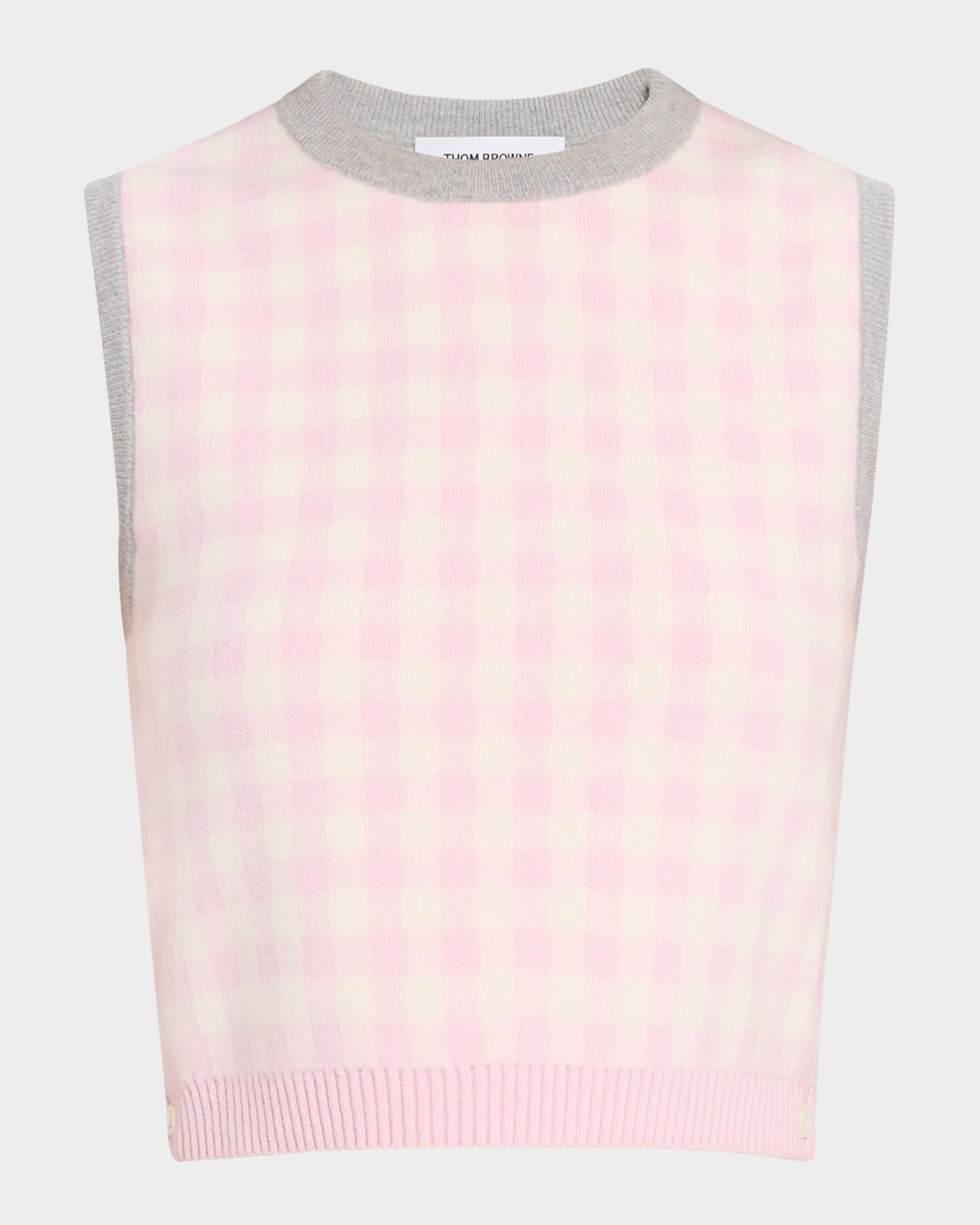 Fun Mix Gingham Check Jacquard Crop Tank Sweater Product Image