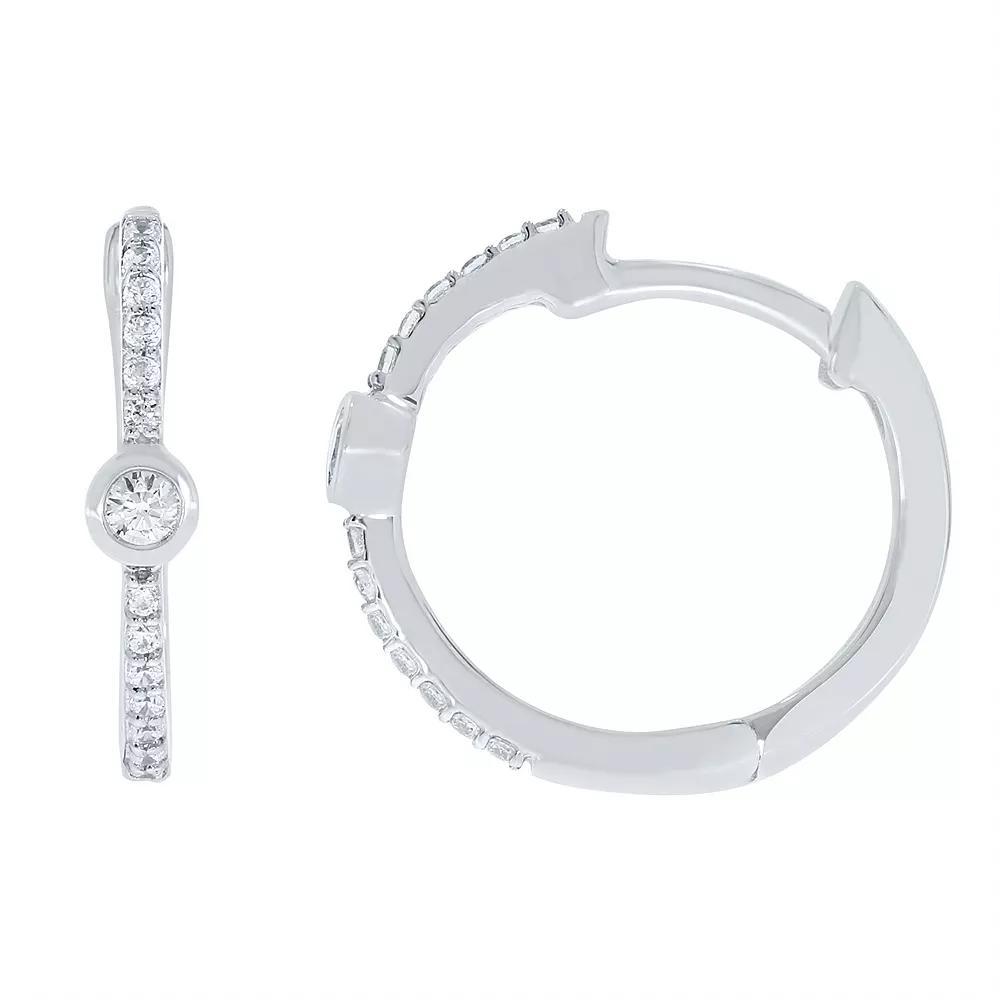 Sterling Silver 1/6 Carat T.W. Diamond Bezel Hoop Earrings, Women's, Gold Tone Product Image
