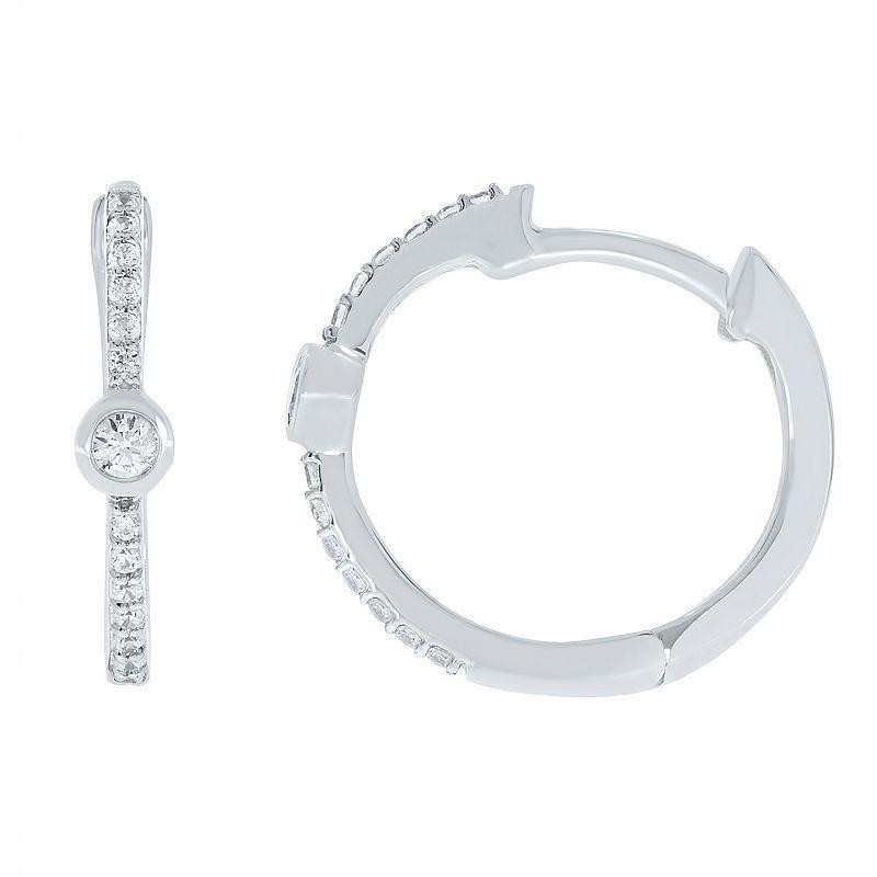 Sterling Silver 1/6 Carat T.W. Diamond Bezel Hoop Earrings, Women's, Gold Tone Product Image