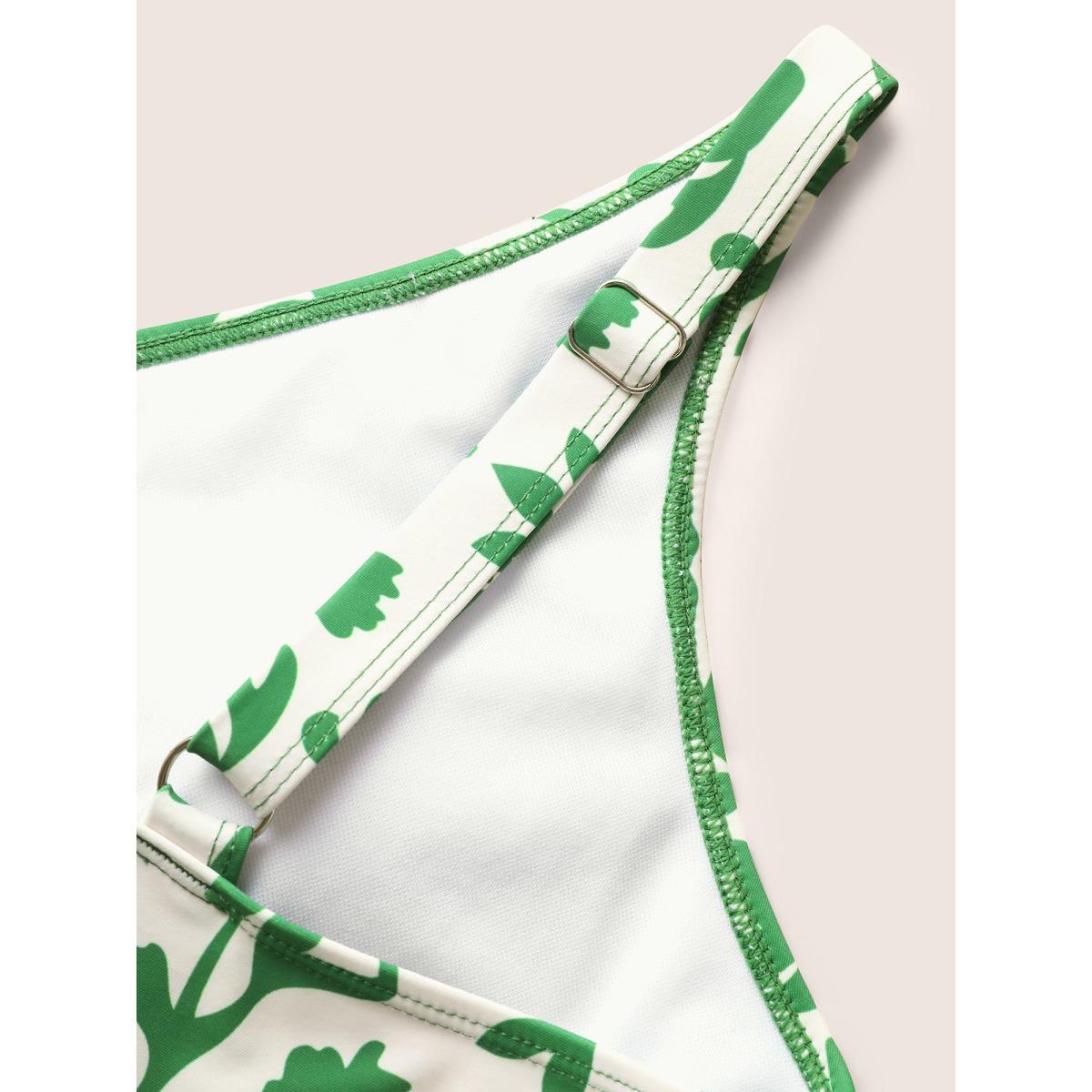 Plus Size Boho Print Overlap Collar Gathered Swim Dress Women's Swimwear Truegreen Beach Bodycon Overlap Collar High stretch Curve Swim Dresses BloomChic 28/5X Product Image