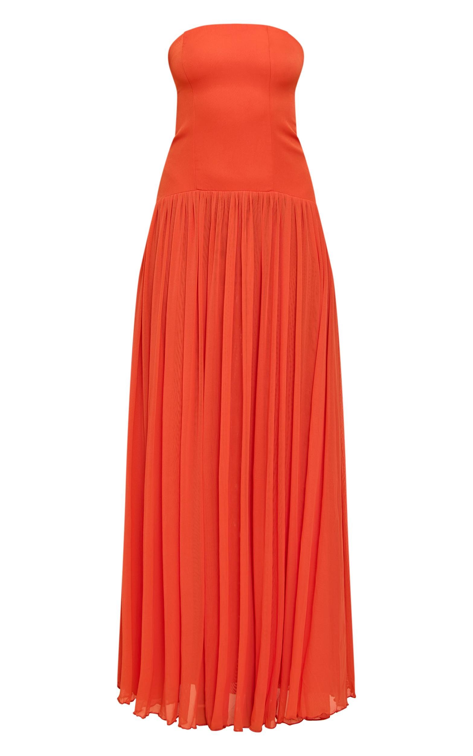 Orange Bandeau Chiffon Pleated Maxi Dress Product Image