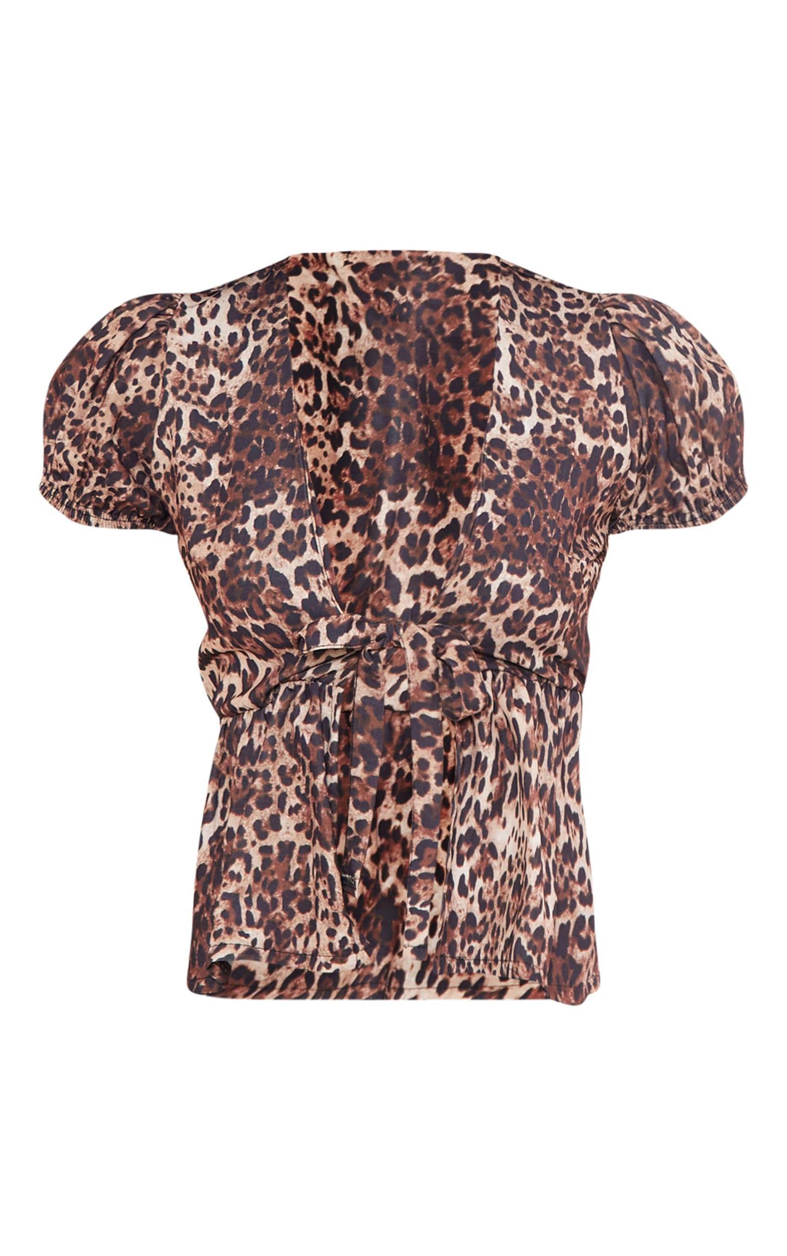 Leopard Puff Sleeve Tie Front Top Product Image