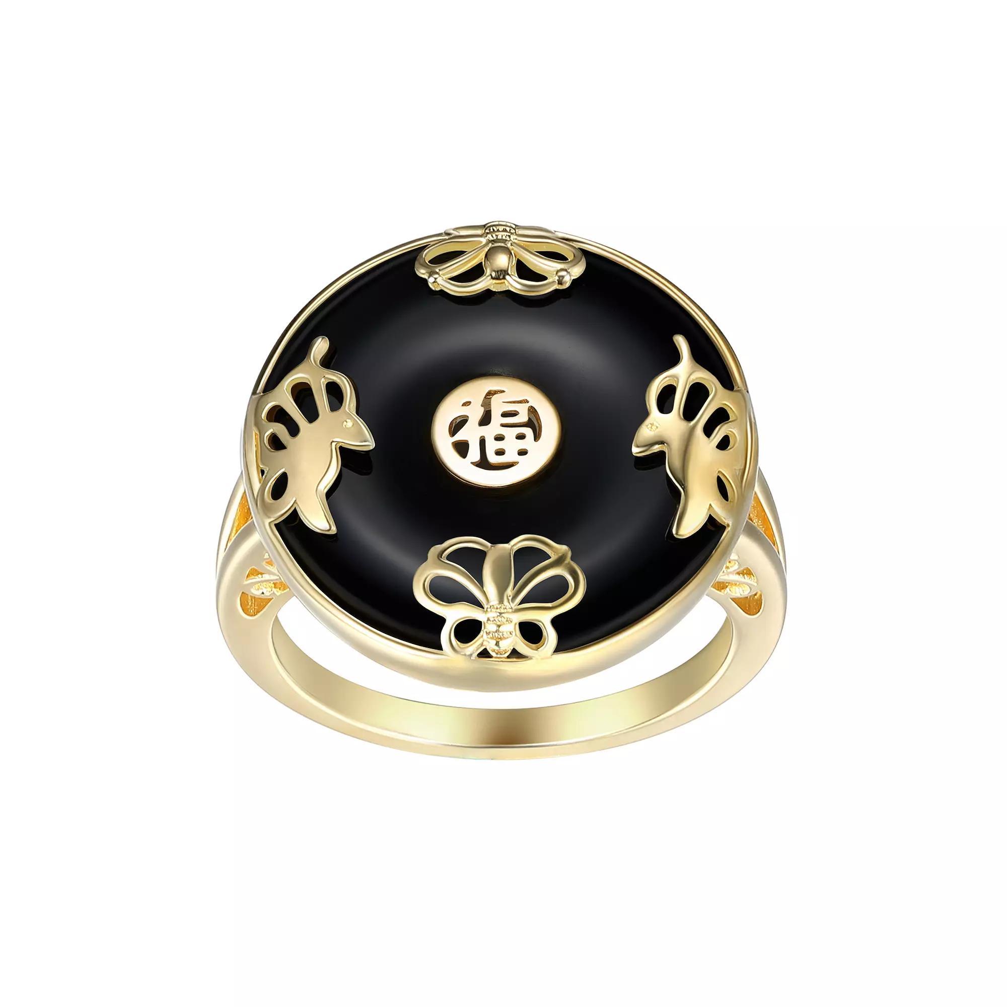 Dynasty Jade 18k Gold Over Silver Silver Black Agate Statement Ring, Women's, Size: 7, Gold Tone Product Image