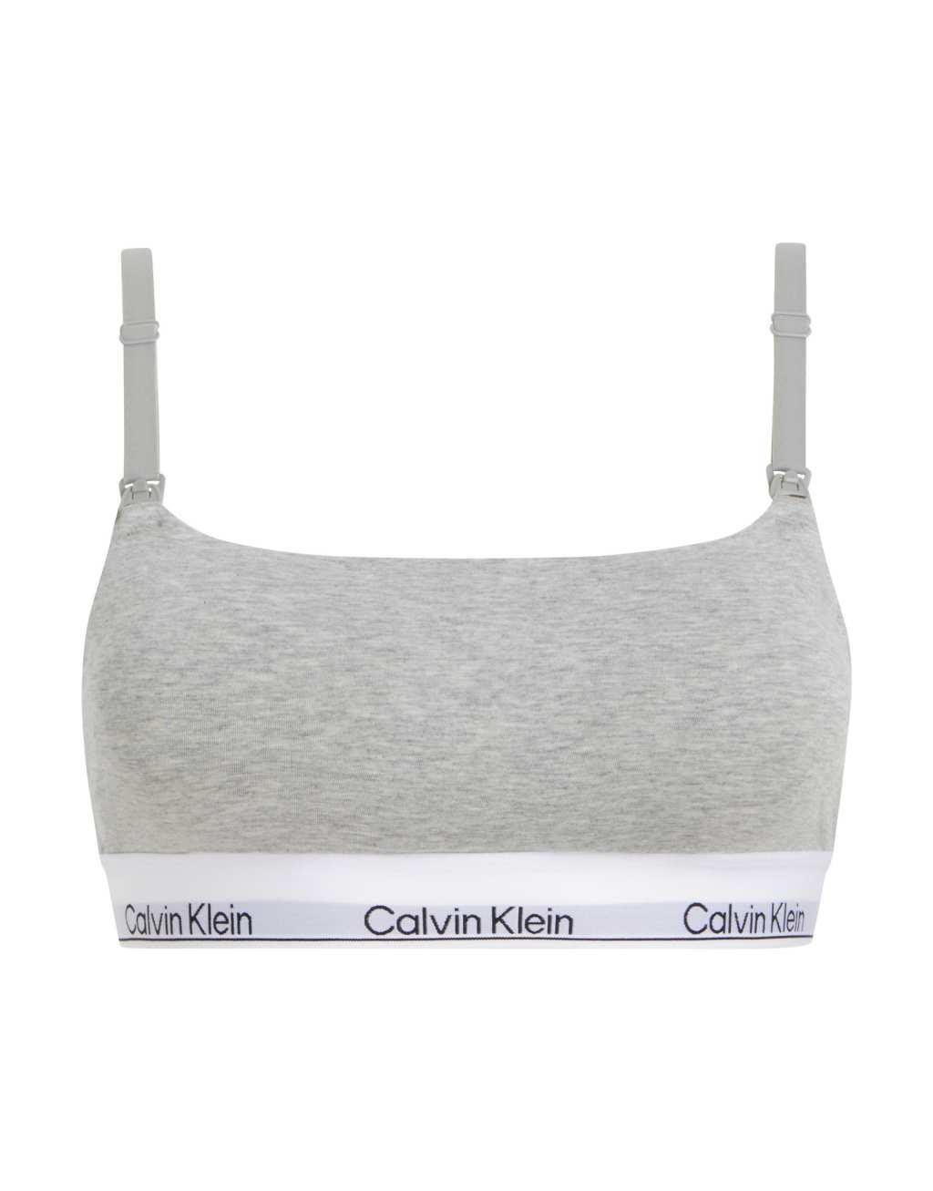 Calvin Klein Maternity nursing modern cotton scoop logo tape bralet in gray Product Image