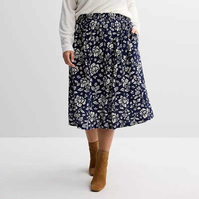 Plus Size Croft & Barrow® Polished Front Pull-On Skirt, Women's, Size: 2XL, Blue Blooms Product Image