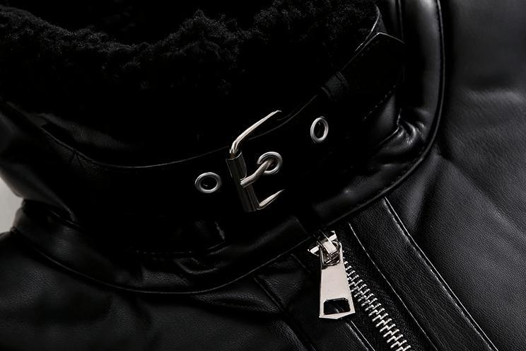 RT No. 10338 BLACK STAND COLLAR FLEECE LEATHER JK Product Image