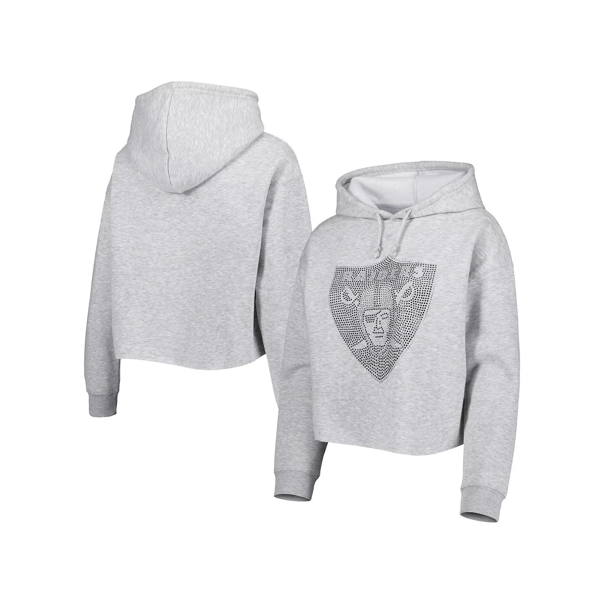 Women's Cuce Silver Las Vegas Raiders Crystal Logo Cropped Pullover Hoodie, Size: 2XL, Lvr Grey Product Image
