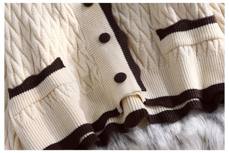 V-Neck Plain Contrast Trim Cardigan Product Image
