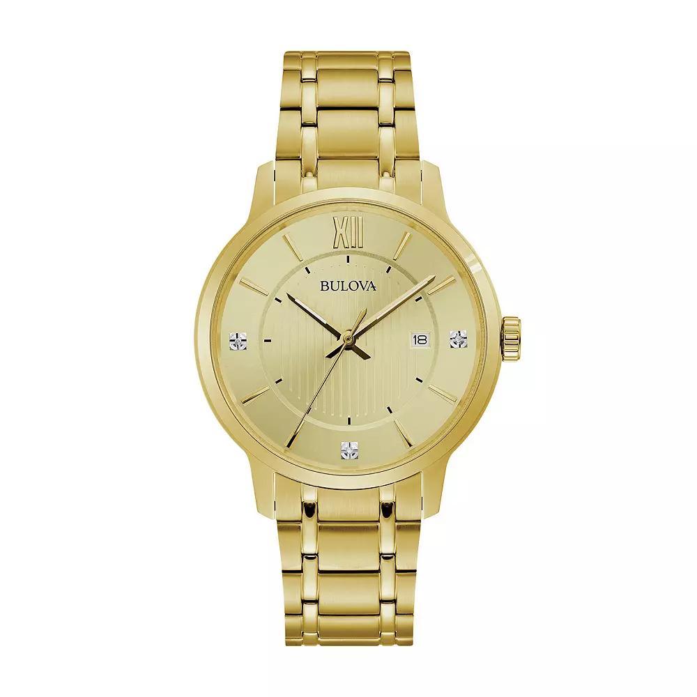 Bulova Men's Gold Tone Stainless Steel Diamond Accent Dial Bracelet Watch - 97D117, Size: 42MM Product Image