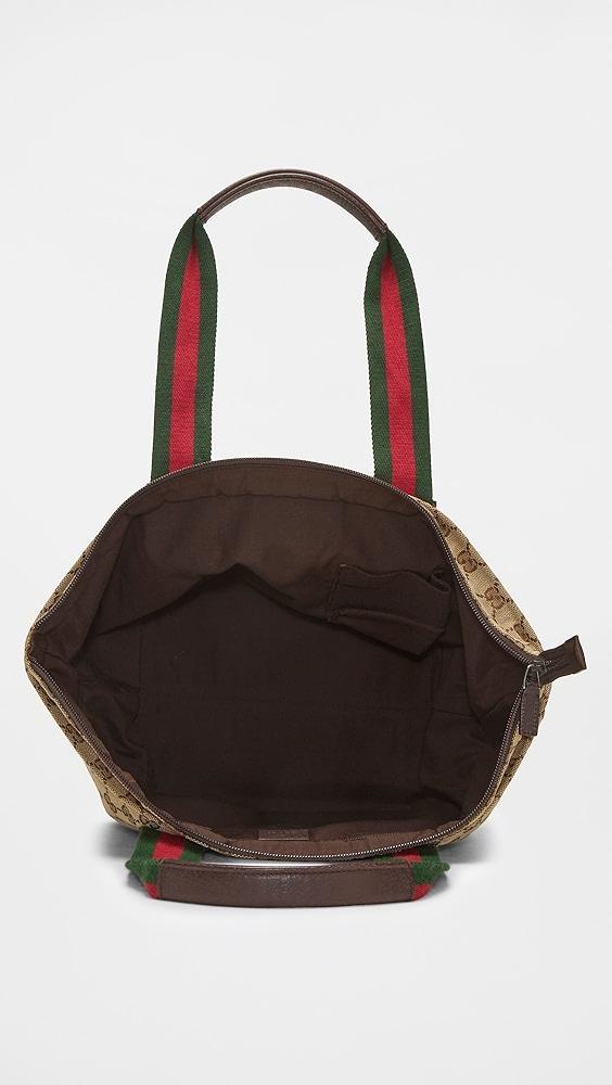 What Goes Around Comes Around Gucci Brown Canvas Web Soft Zip Tote | Shopbop Product Image