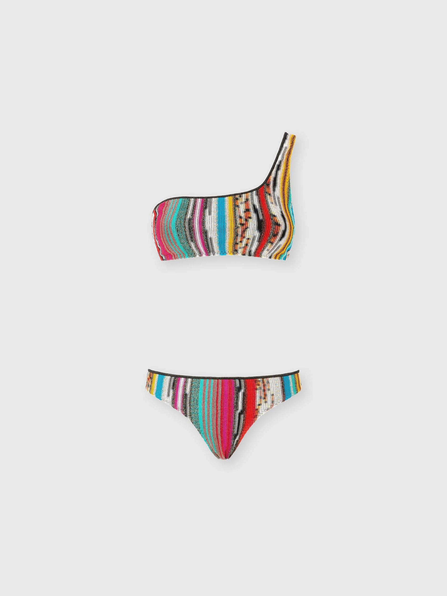 One-shoulder bikini in lamé slub viscose Product Image