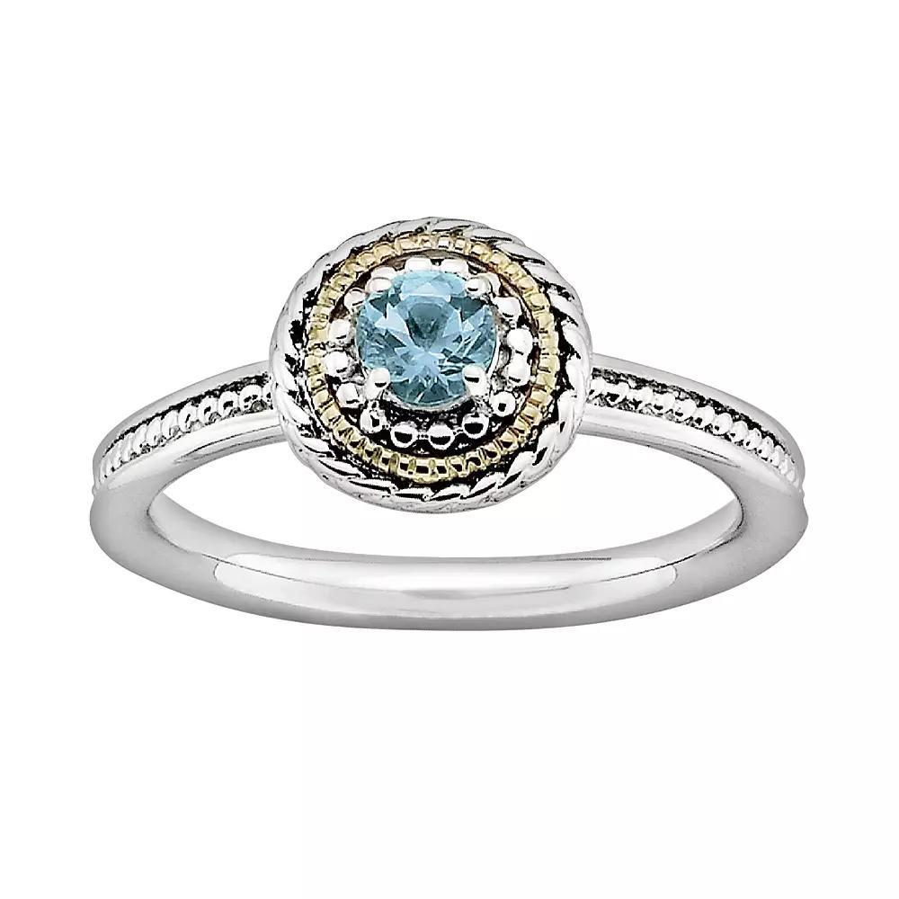Stacks & Stones 14k Gold & Sterling Silver Blue Topaz Textured Stack Ring, Women's, Size: 9 Product Image