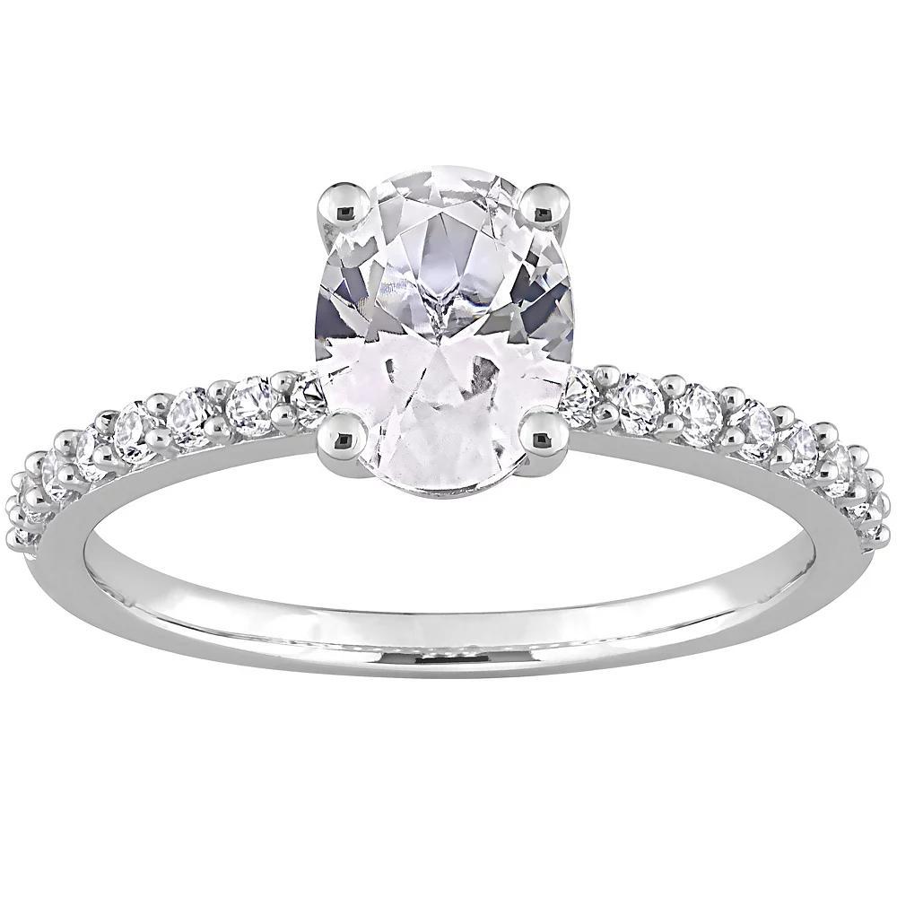 Stella Grace 10k White Gold Lab-Created White Sapphire Oval-Cut Engagement Ring, Women's, Size: 10.50 Product Image