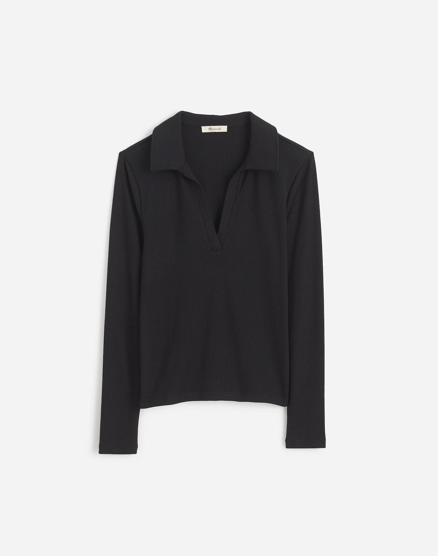 Drapey Rib Long-Sleeve Polo Top Product Image