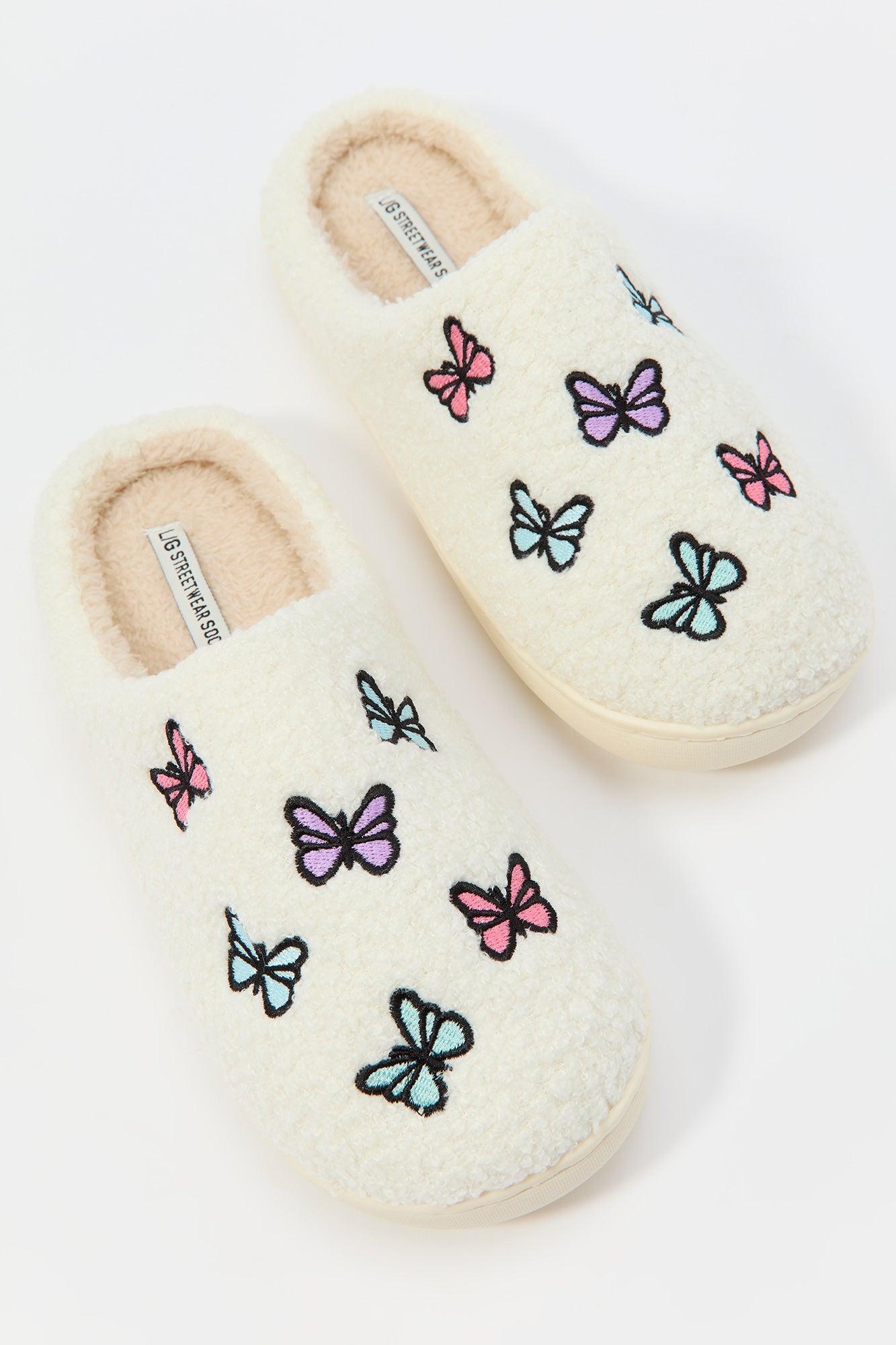 Butterfly Embroidered Sherpa Slipper Female Product Image