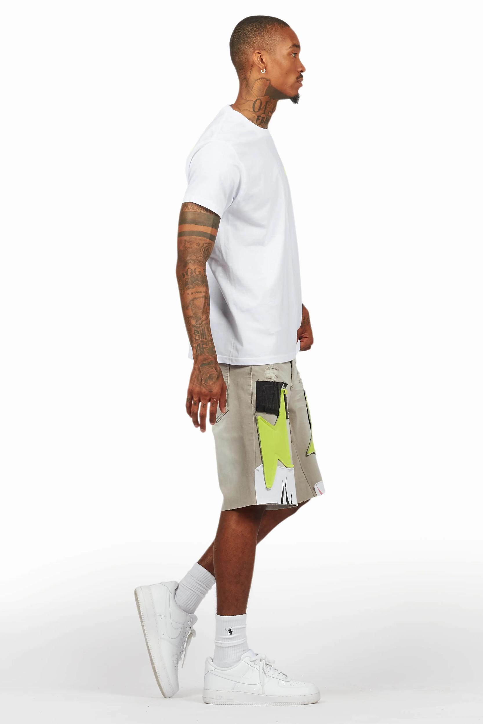Butch White/Green T-Shirt/Denim Short Set Male Product Image