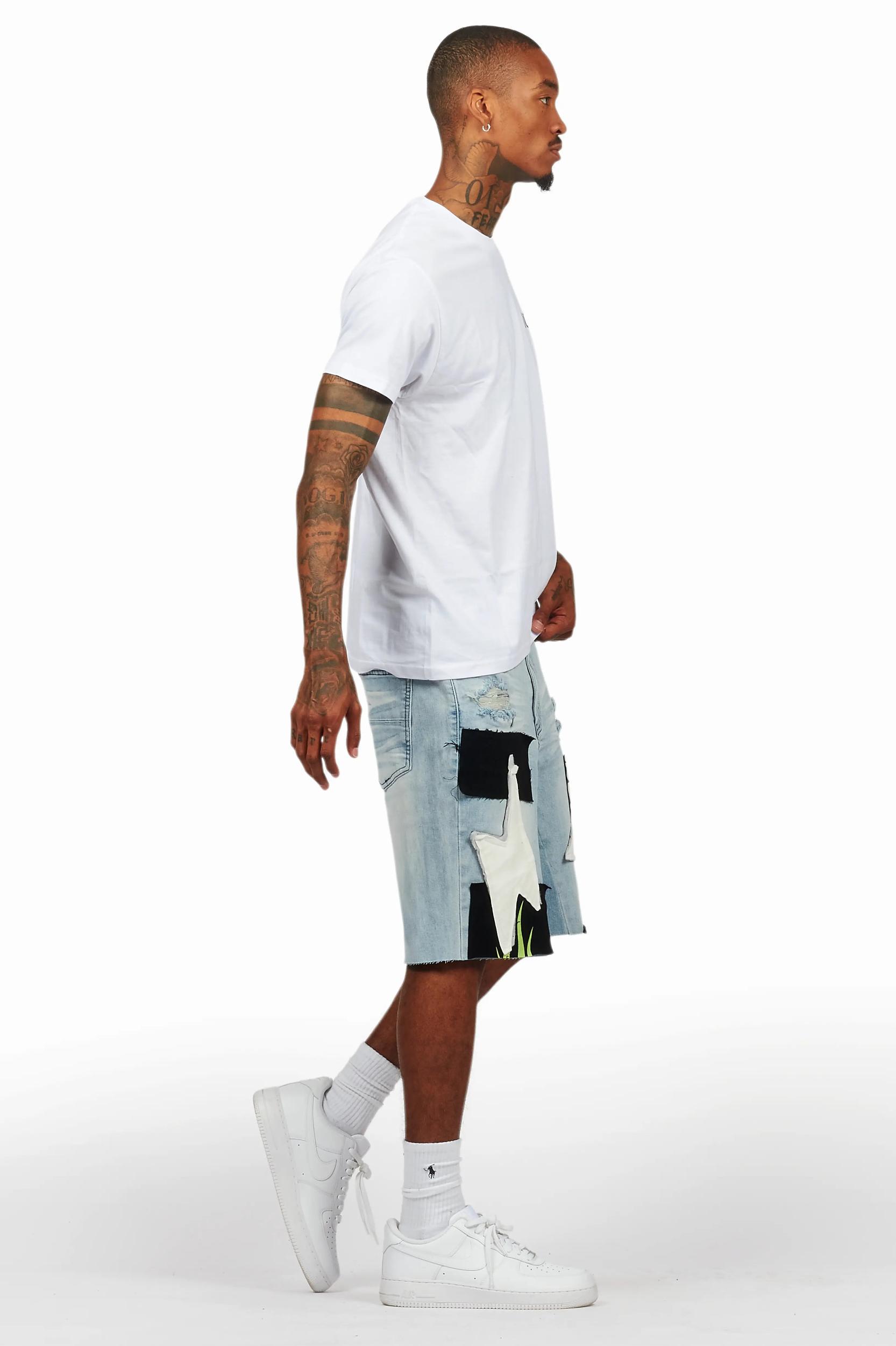 Butch White/Black T-Shirt/Denim Short Set Male Product Image