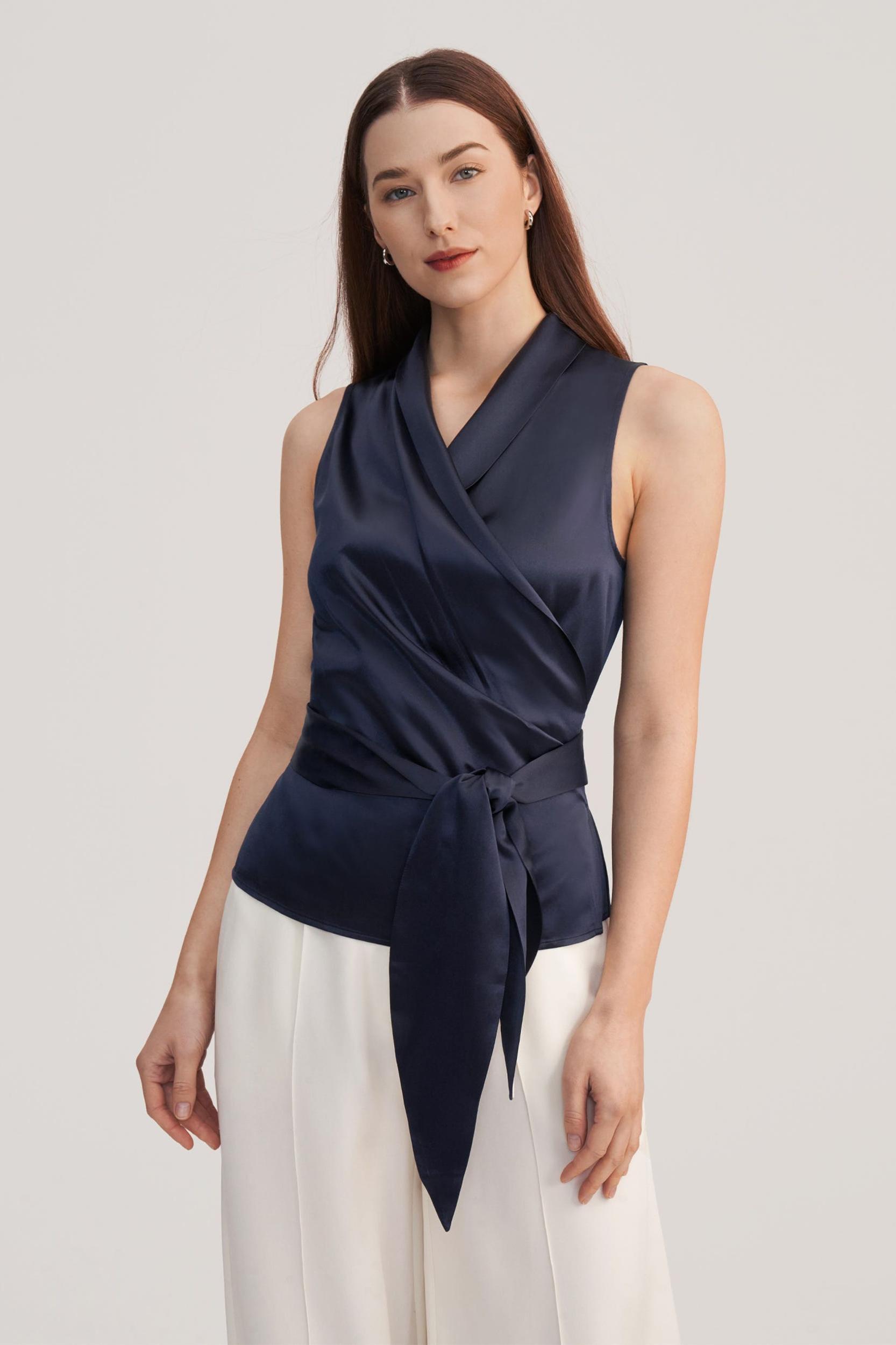 Women Elegant Silk Wrap Blouse Product Image