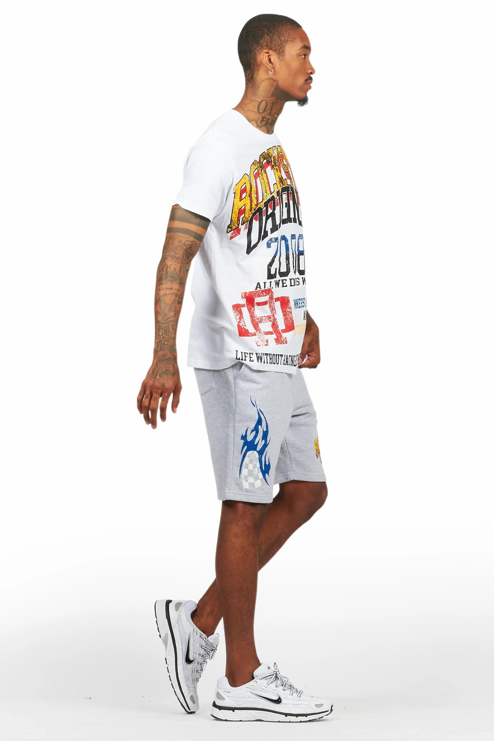 Colorful Race White/Grey T-Shirt Short Set Male Product Image