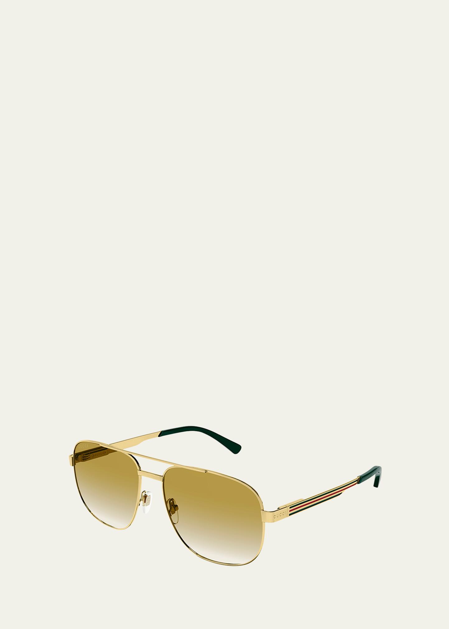 Mens Stripe Logo Metal Aviator Sunglasses Product Image