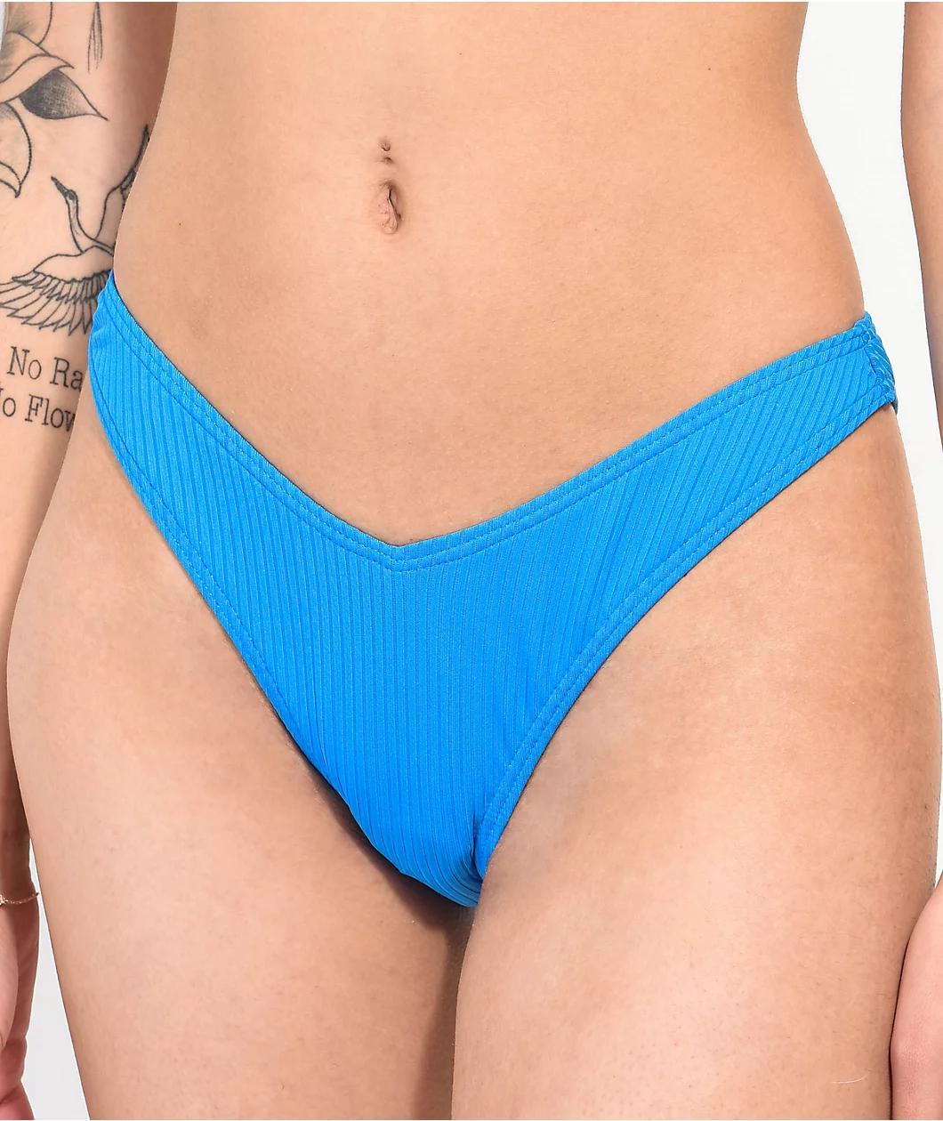 Damsel Luna Flat Rib Blue High Leg Bikini Bottom Product Image