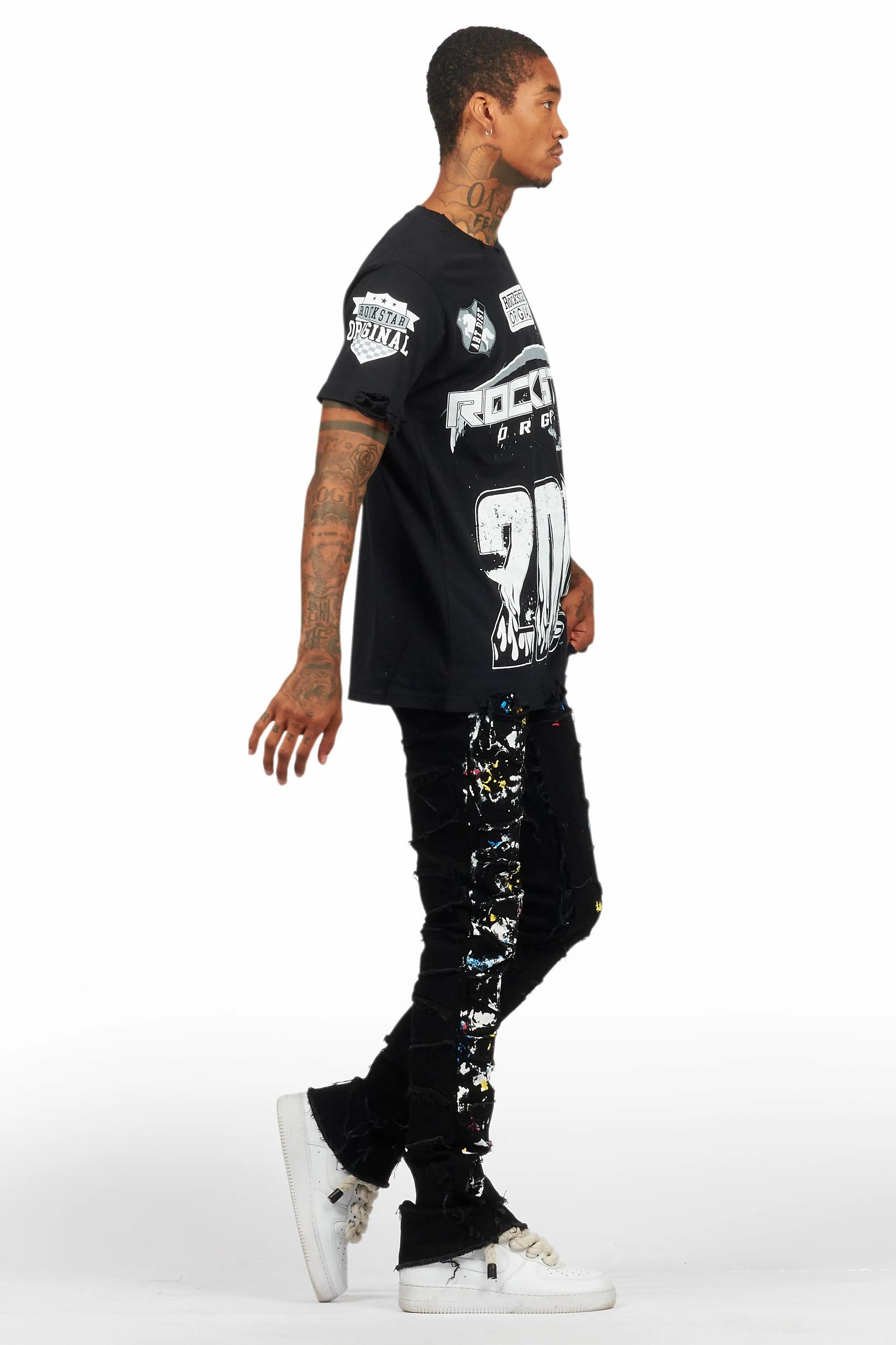 Shaddie Black Painter Stacked Flare Jean Male Product Image