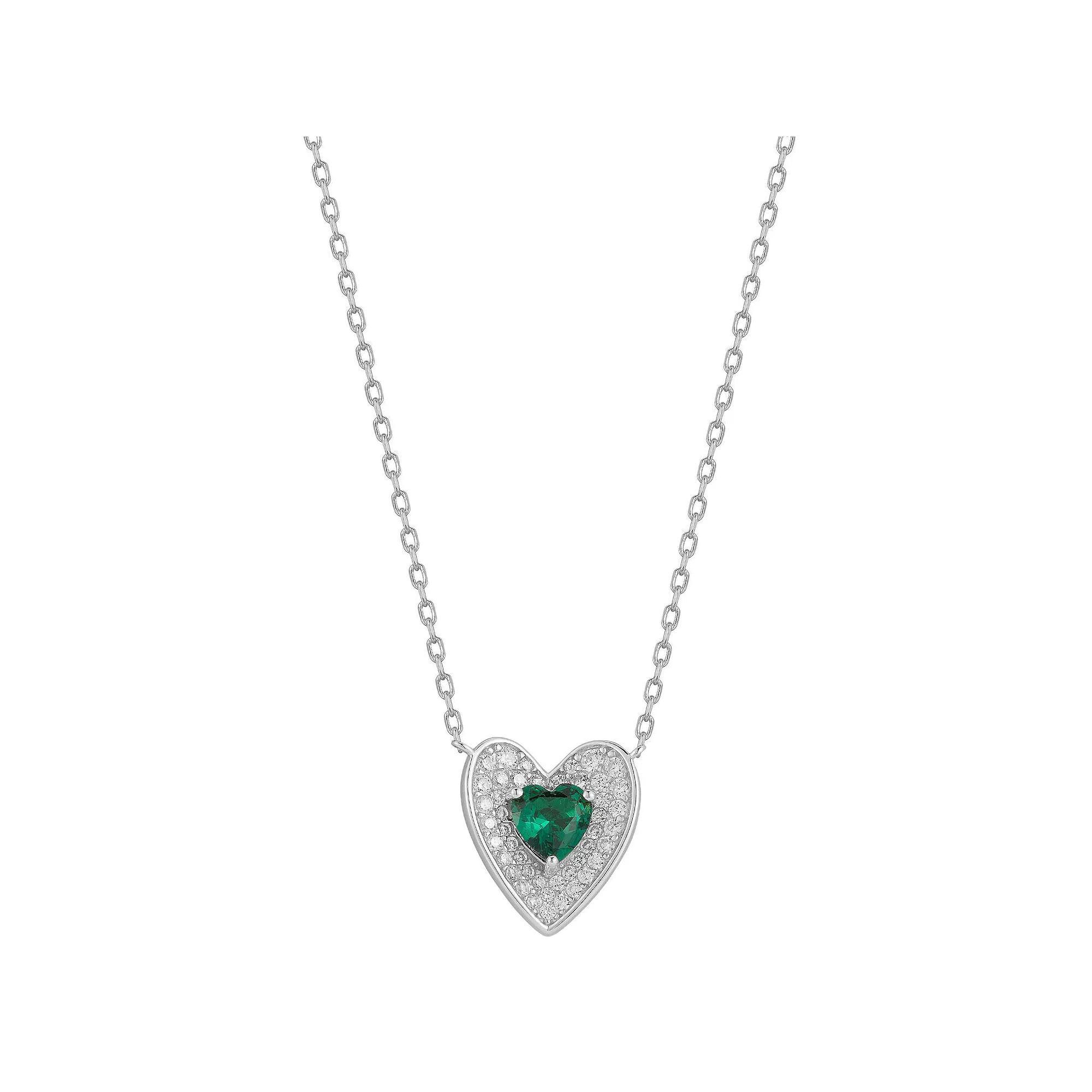 Sunkissed Sterling Sterling Silver White & Green Cubic Zirconia Heart Necklace, Women's, Size: 18", Gold Tone Product Image