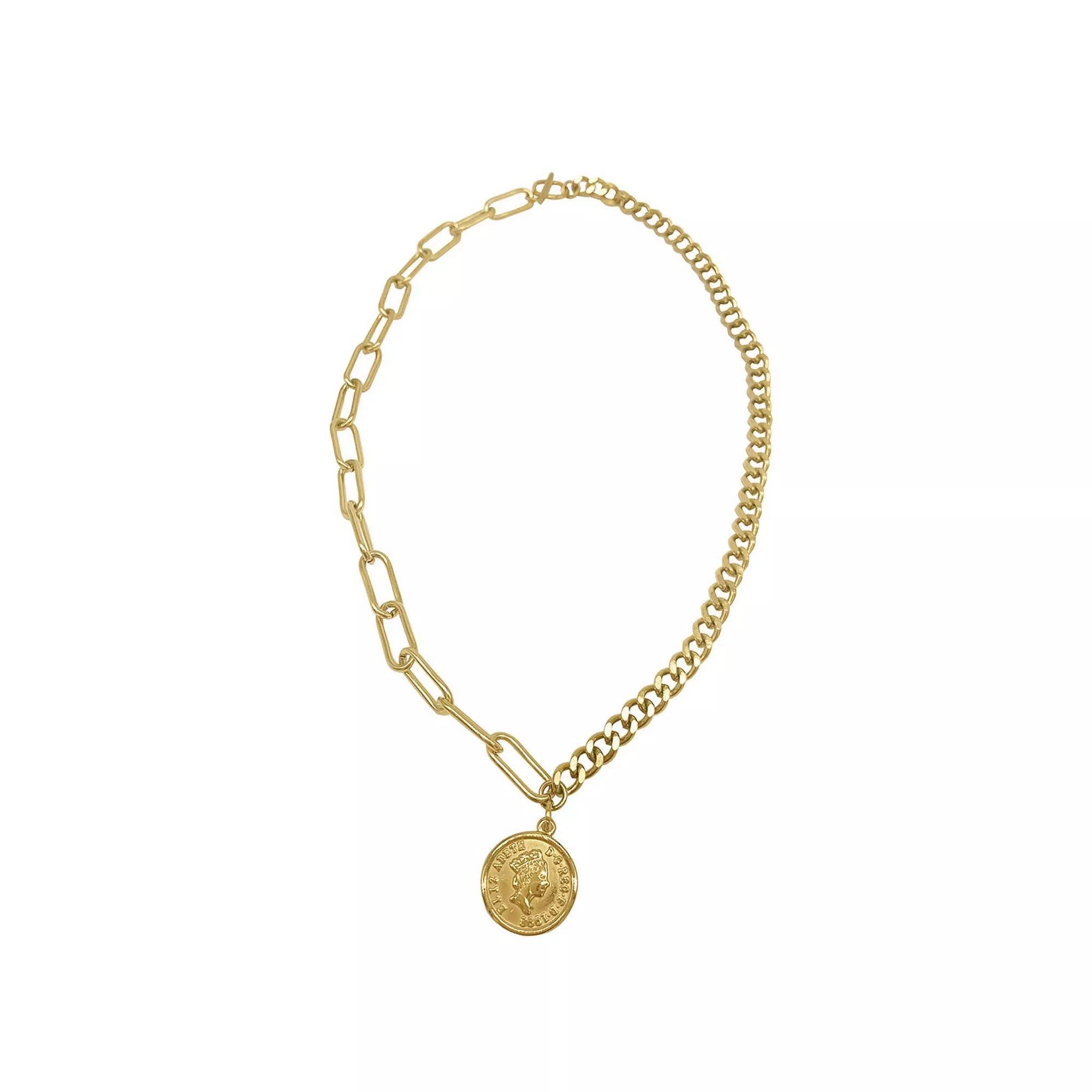 Adornia Stainless Steel Mixed Chain Coin Pendant Necklace, Women's, Size: 18", Gold Tone Product Image