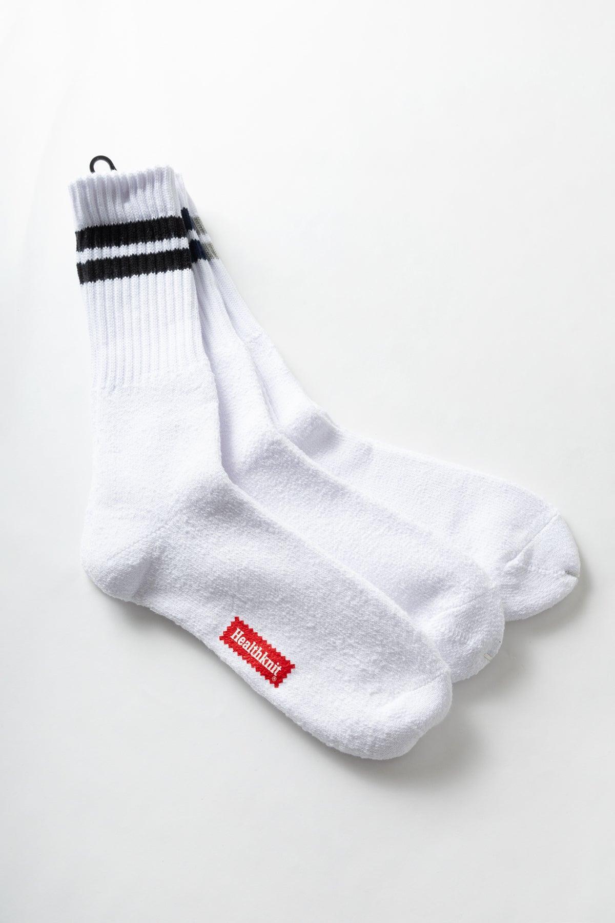 Healthknit - 3 Pack Crew Socks - White Classic Stripe Product Image