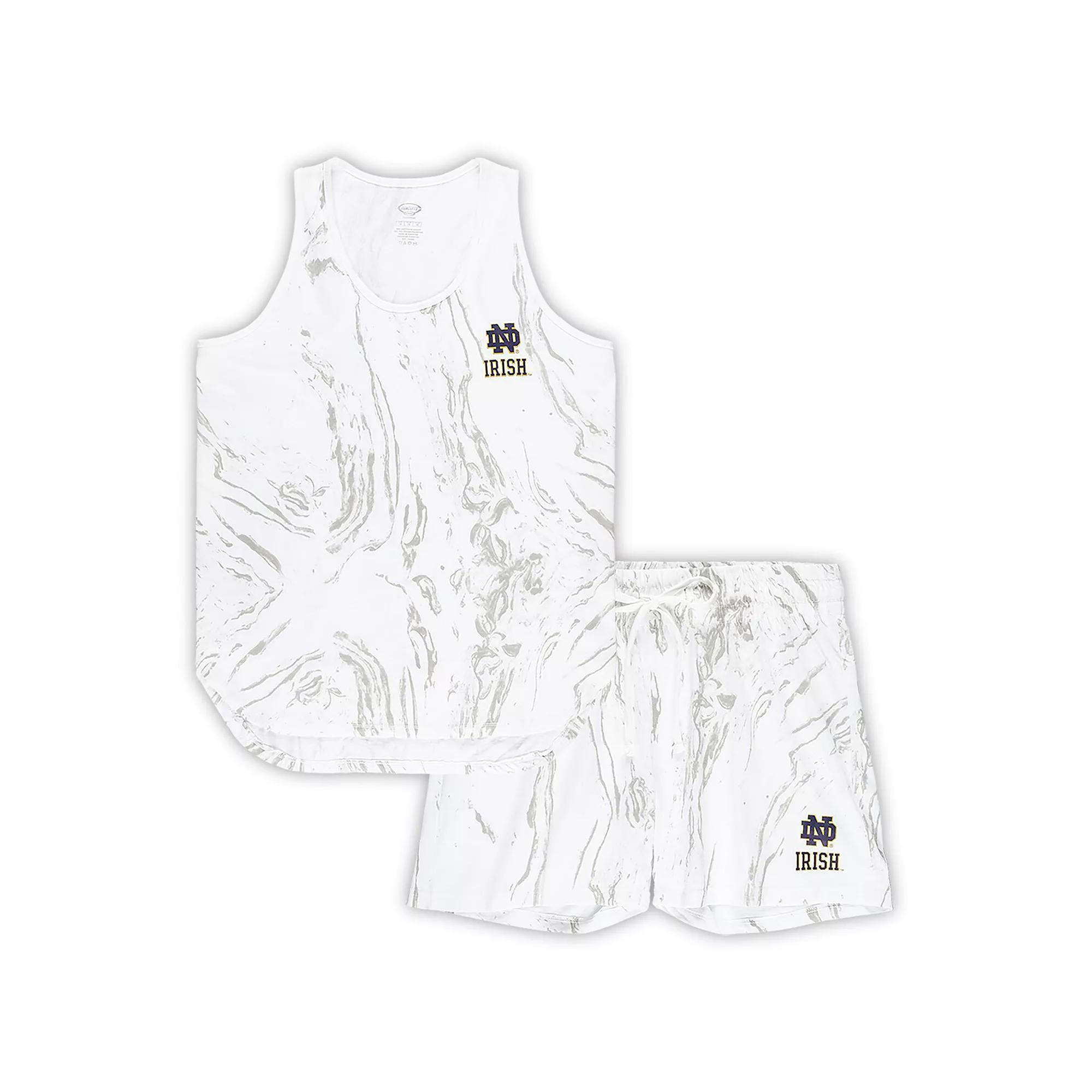 Women's Profile Cream Notre Dame Fighting Irish Plus Size Marble Tank and Short Set, Size: 2XL, Beige Product Image