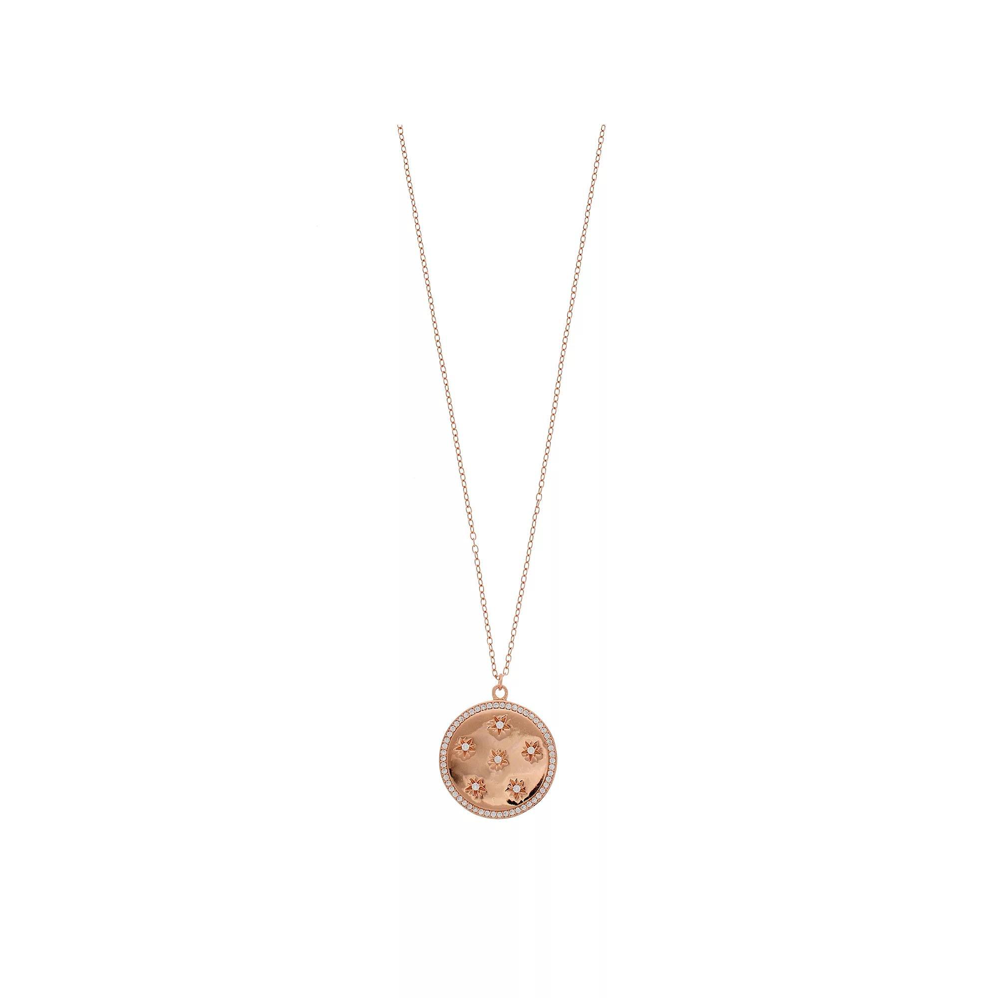 14k Rose Gold Over Silver Cubic Zirconia Disk Pendant Necklace, Women's, Pink Tone Product Image