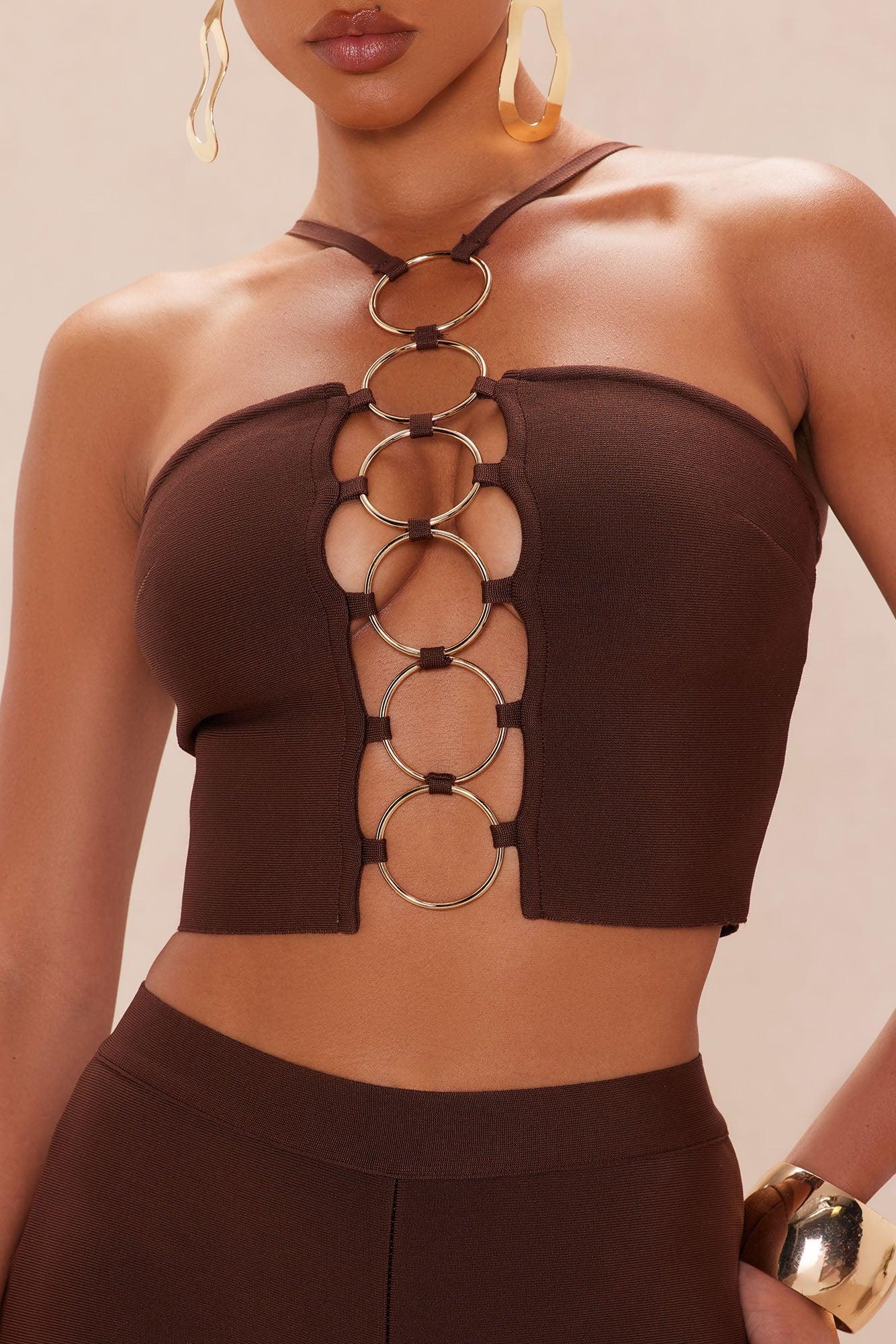 Hannah Bandage Flare Pant Set - Chocolate Product Image