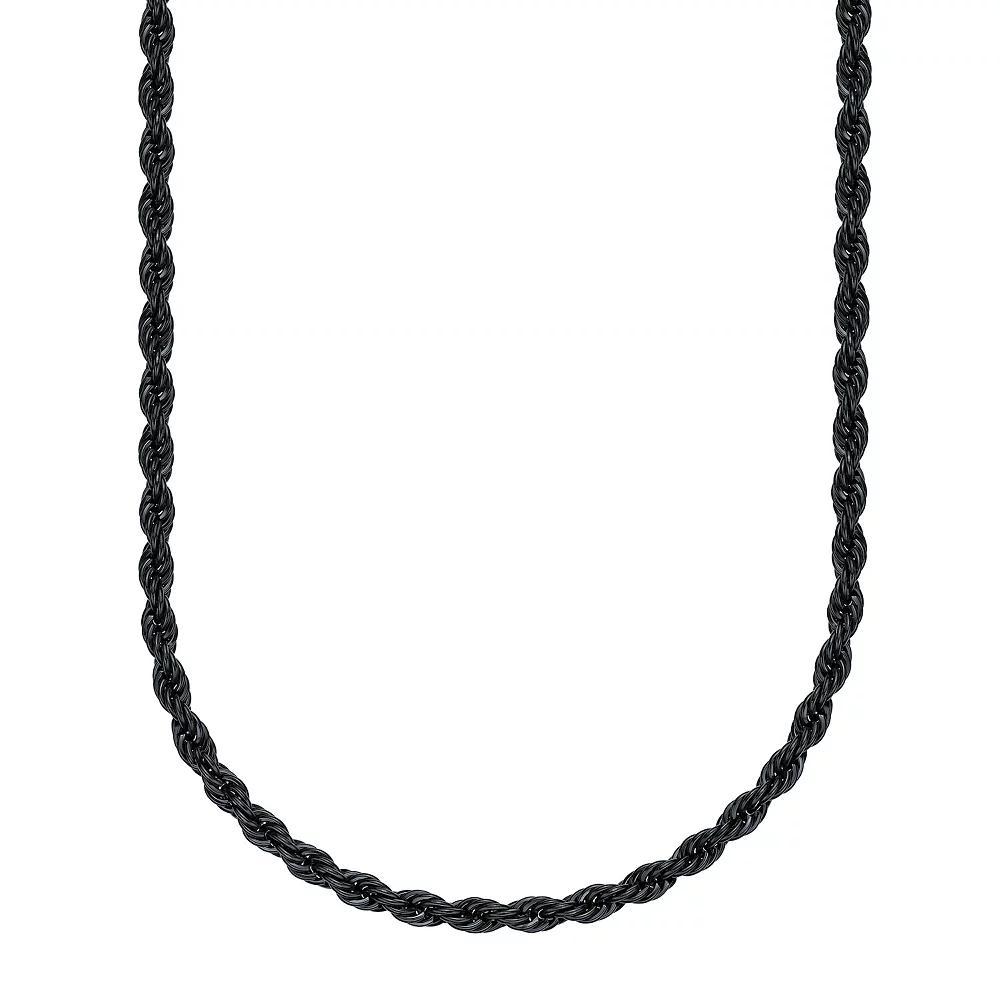 LYNX Men's Black Ion Plated Stainless Steel 6 mm Rope Chain Necklace, Size: 22" Product Image