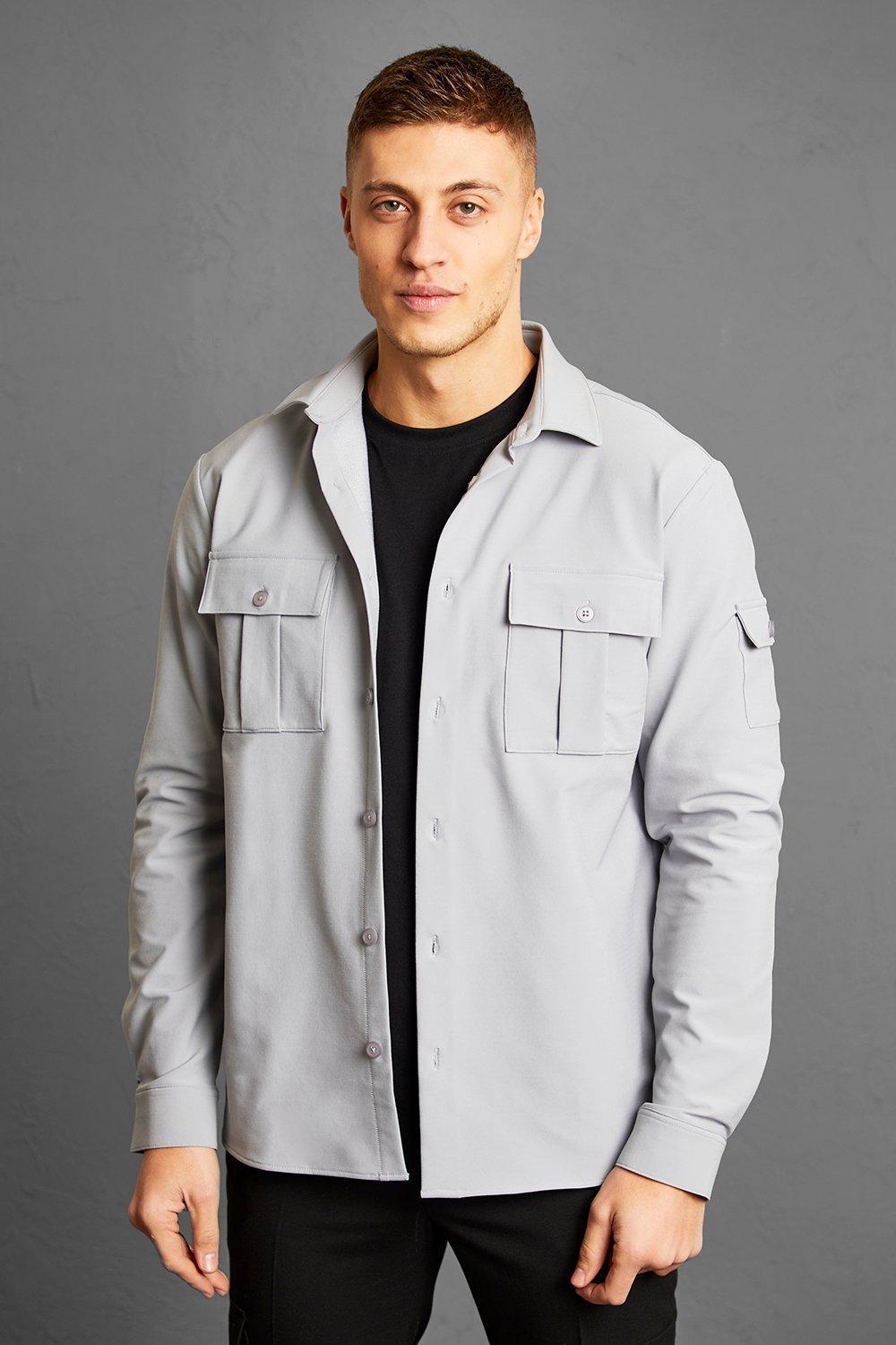Mens Long Sleeve Lightweight Oversized Shirt Jacket - Grey Product Image