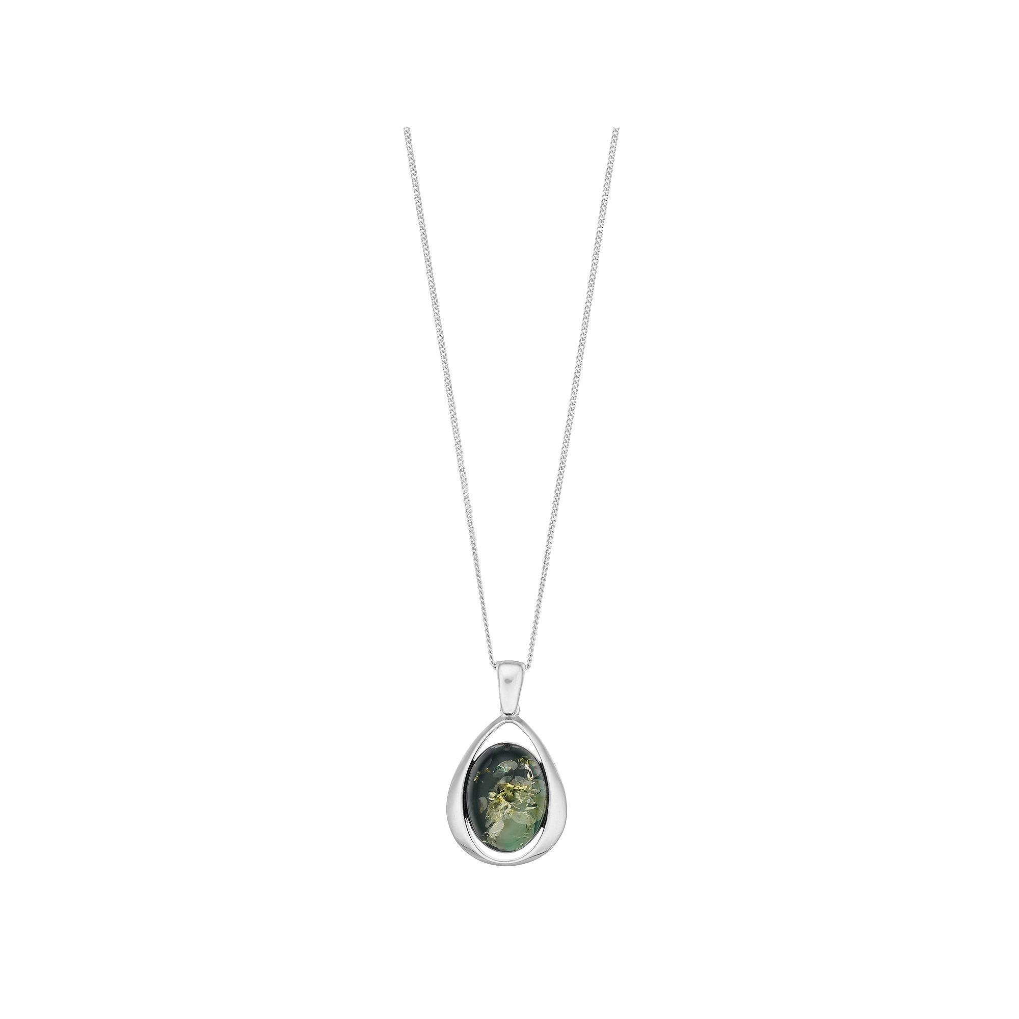 Sterling Silver Green Amber Oval Pendant Necklace, Women's, Size: 18" Product Image