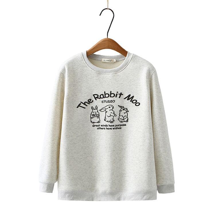 Plus Size Round Neck Rabbit Print Pullover Product Image