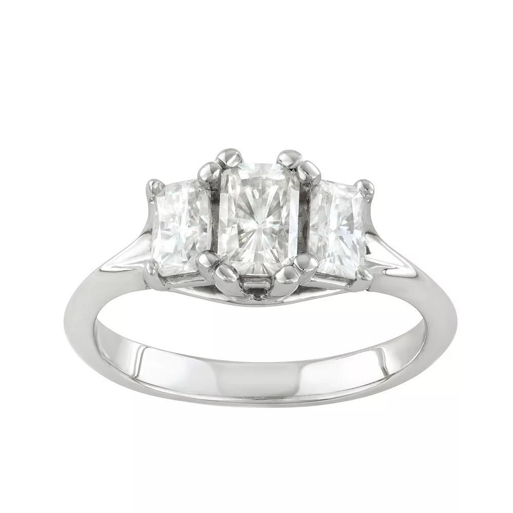 Charles & Colvard 14k White Gold 1 1/3 Carat T.W. Lab Created Moissanite 3-Stone Ring, Women's, Size: 9 Product Image