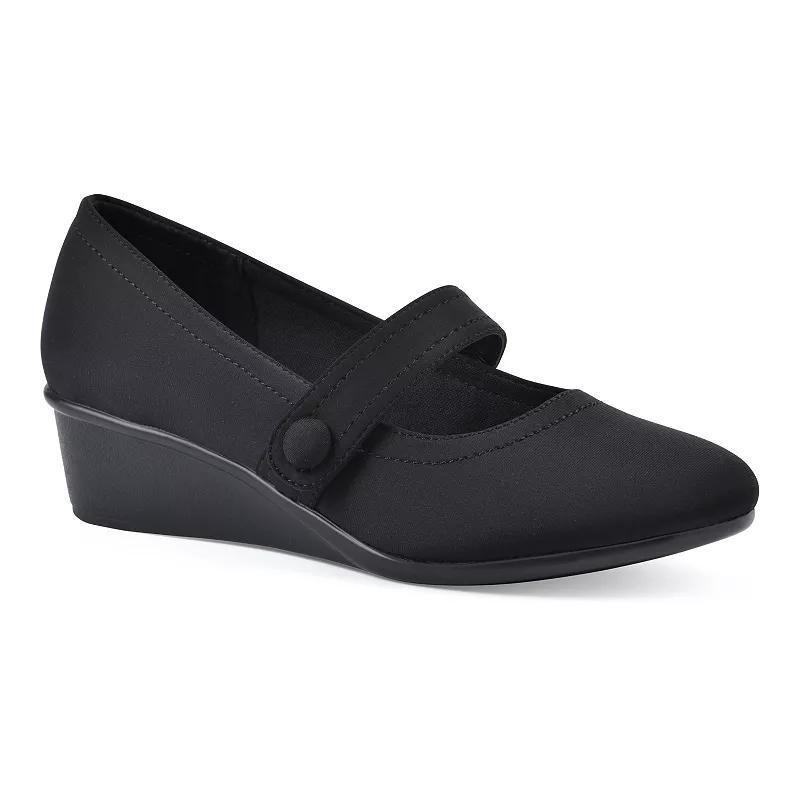 Cliffs by White Mountain Brightly Women's Wedge Mary Jane Shoes, Size: 7.5 Wide, Black Nylon Product Image