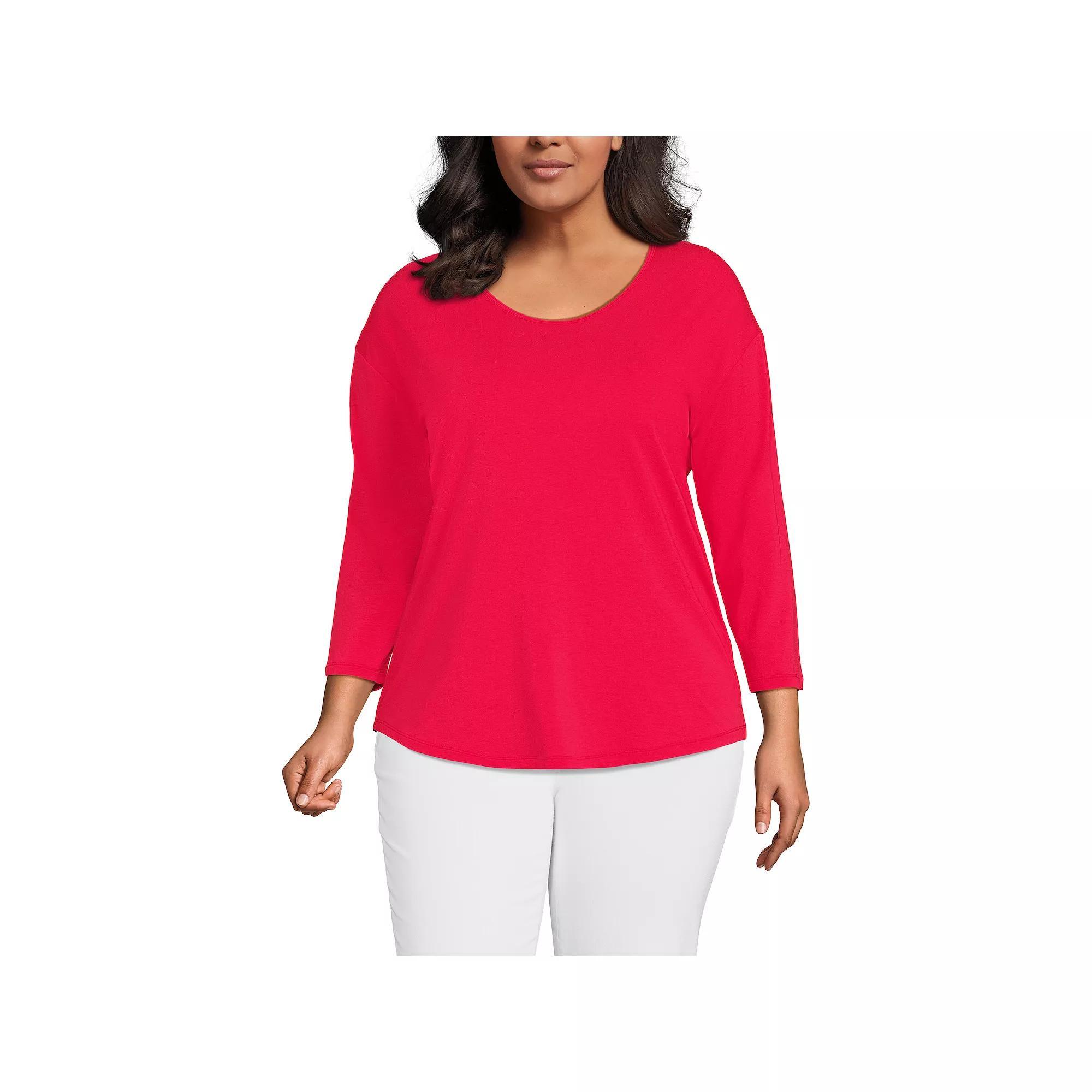 Plus Size Lands' End 3/4 Sleeve Lightweight Jersey Tunic, Women's, Size: 2XL, Pink Rouge Product Image