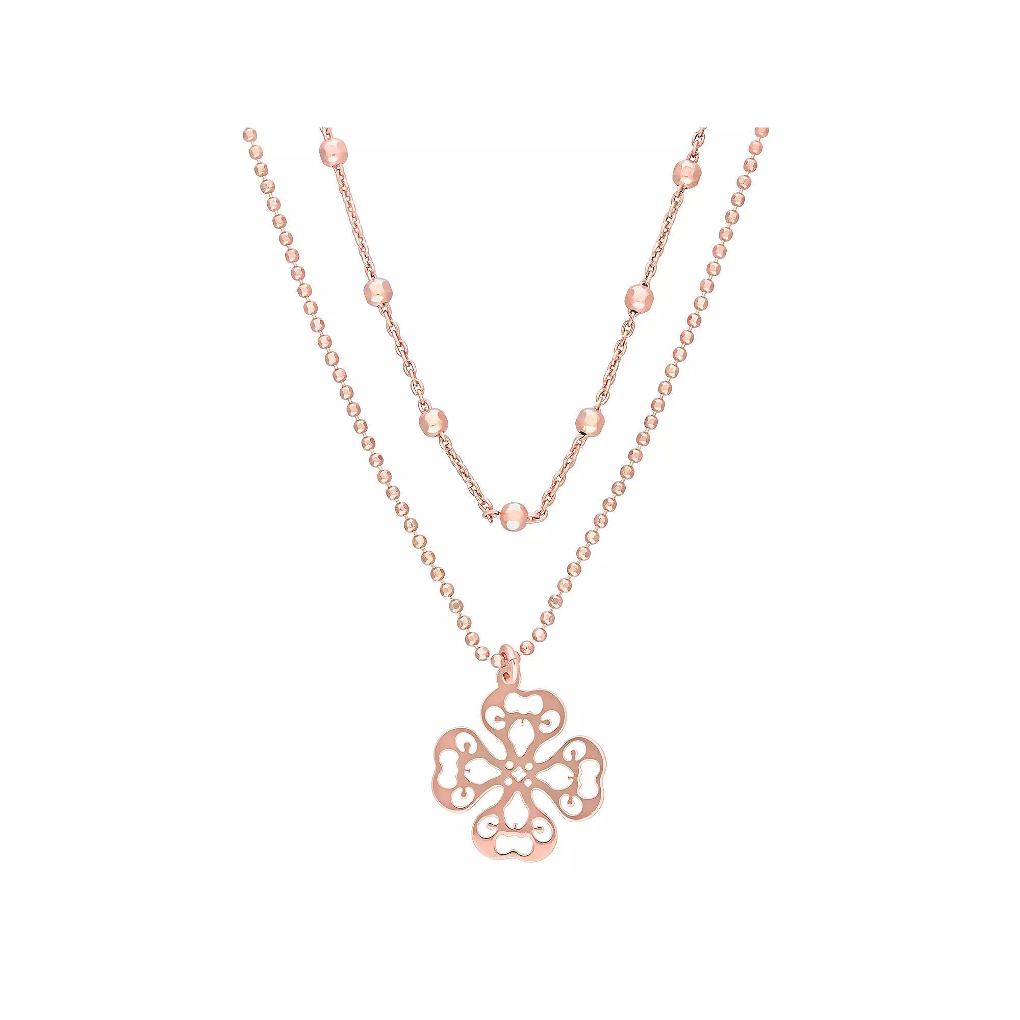 Stella Grace Sterling Silver Multistrand Filigree Flower Necklace, Womens Rose Gold Tone Product Image