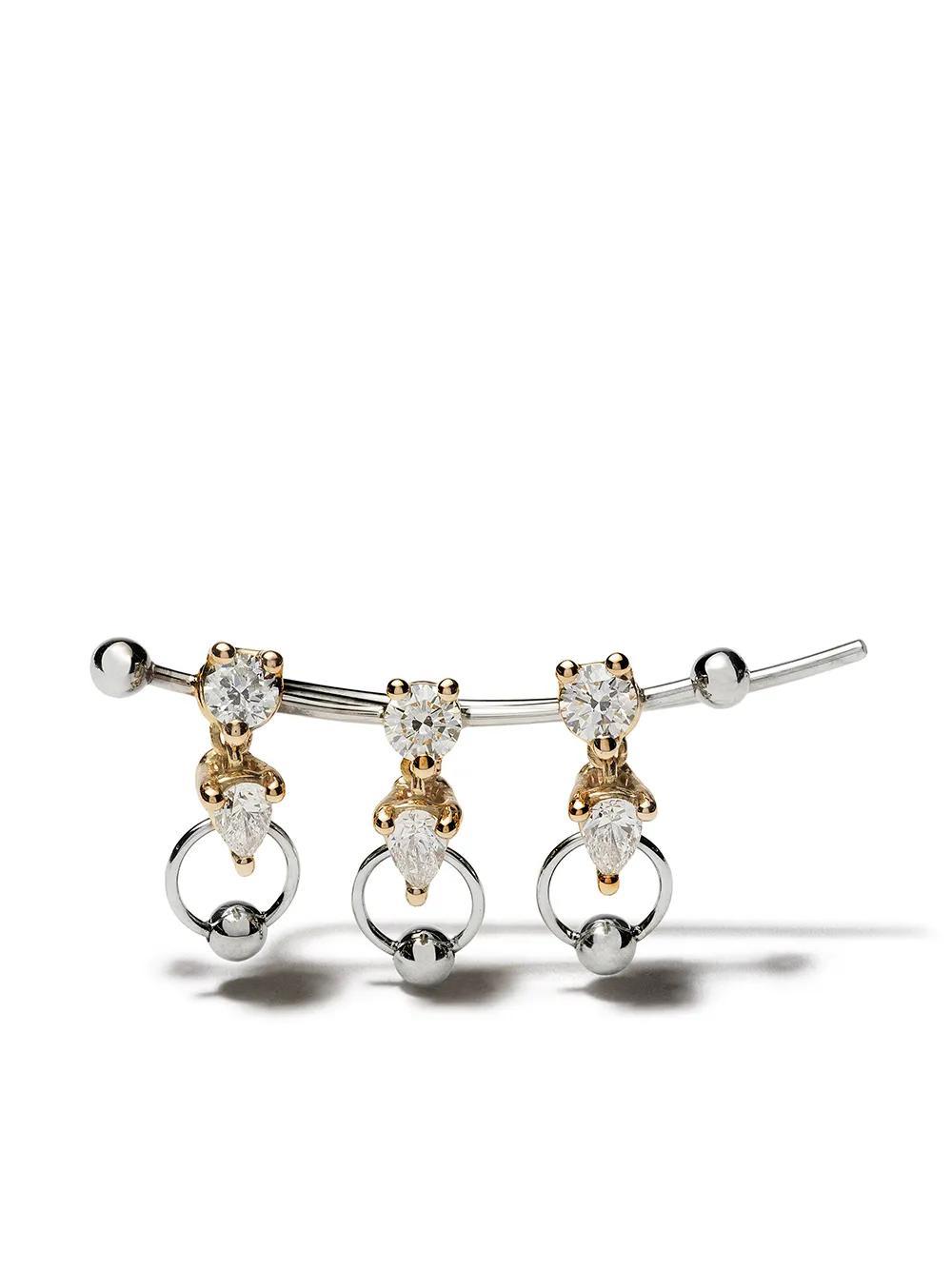 DELFINA DELETTREZ 18kt White And Yellow Gold Two In One Diamond Earring In Yellow Gold/white Gold Product Image