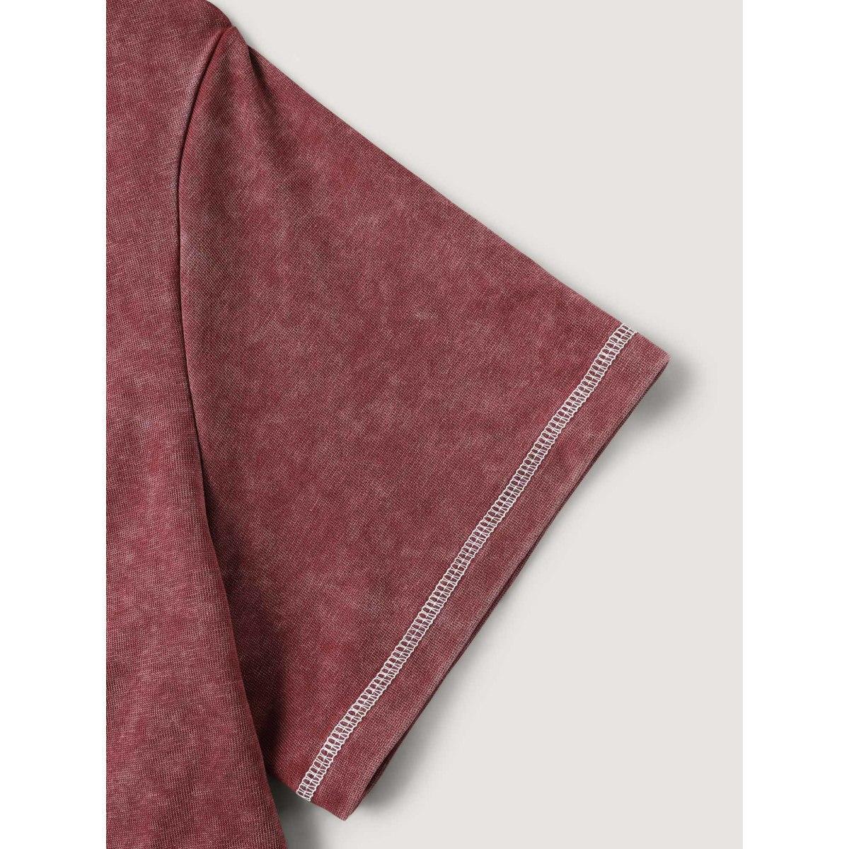 Plus Size Vintage Stretchy V-Neck T-Shirt Russet Women Topstitching V-neck Everyday-Casual T-shirts BloomChic 30/6X Product Image