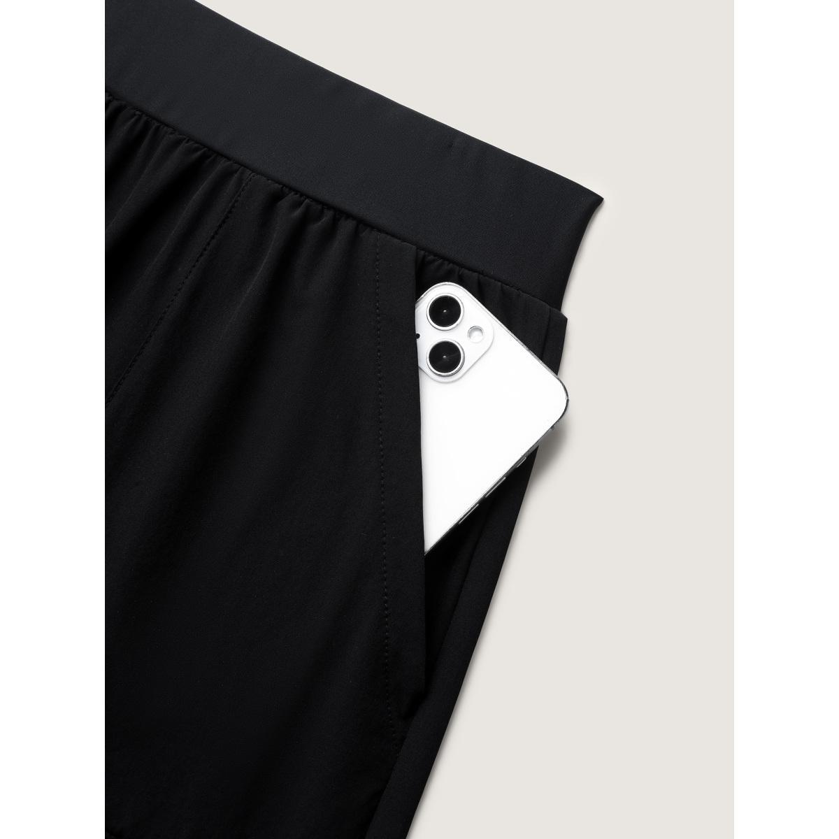 Plus Size Pleated Pockets Solid Swim Bottoms Women's Swimwear Black Beach High stretch Bodycon High Rise Patch pocket Curve Swim Bottoms BloomChic 30/6X Product Image