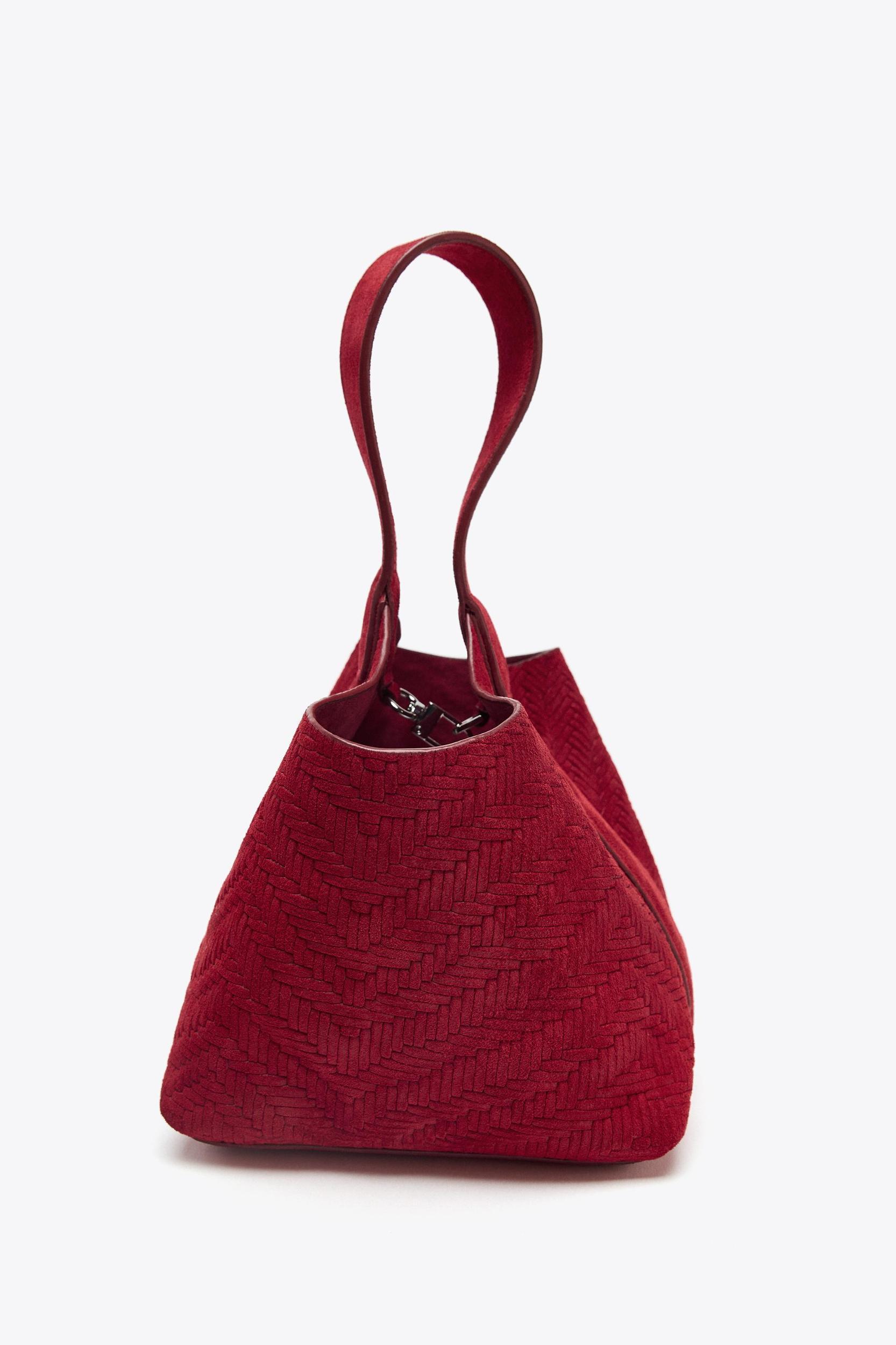 BRAIDED SPLIT LEATHER MINI BUCKET BAG Product Image