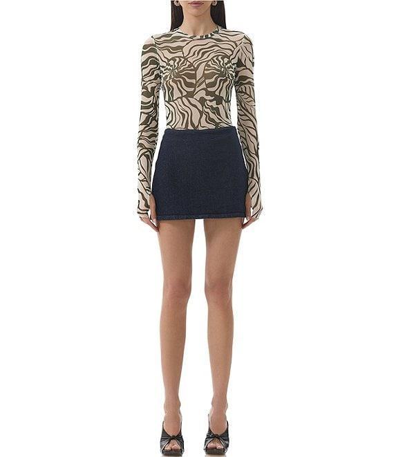 AFRM Kaylee Printed Mesh Crew Neck Long Sleeve Top Product Image