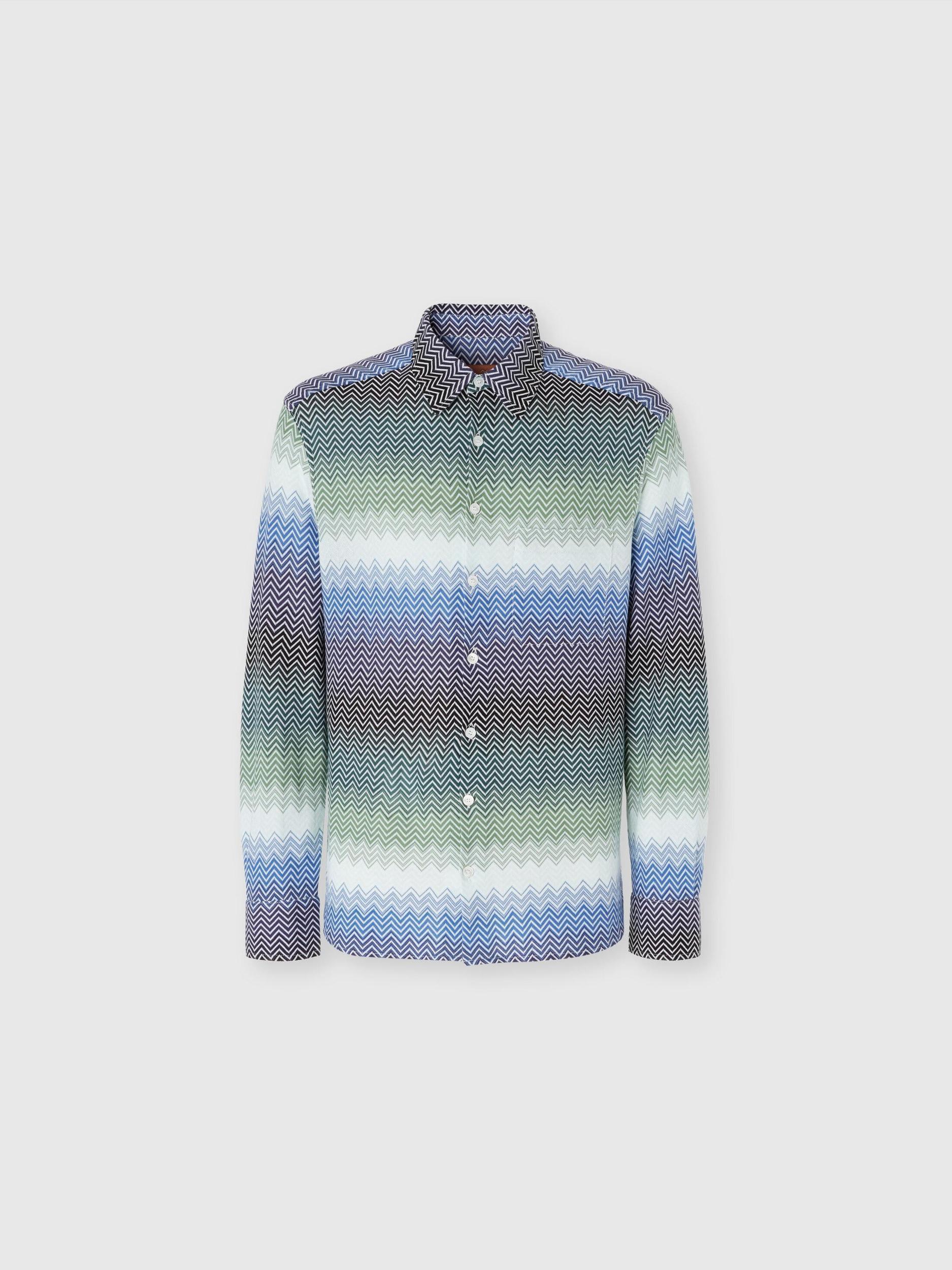 Gradient zig zag cotton knit shirt with breast pocket Product Image